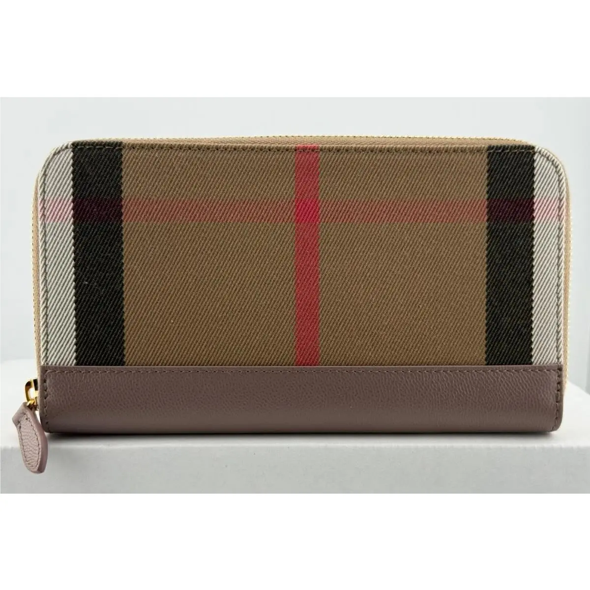 8084517 Large Check Zip Around Wallet Grey Mink by Burberry