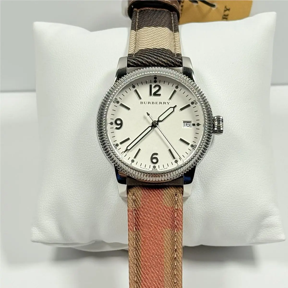 New-burberry Utilitarian BU7824 Silver Dial Multicolor Leather Band Women Watch by Burberry