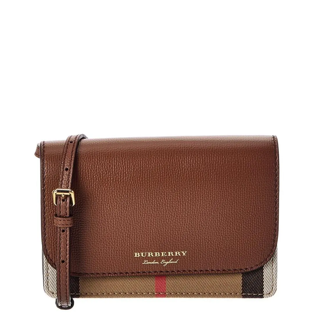 Burberry Check Canvas Leather Crossbody Women`s Brown