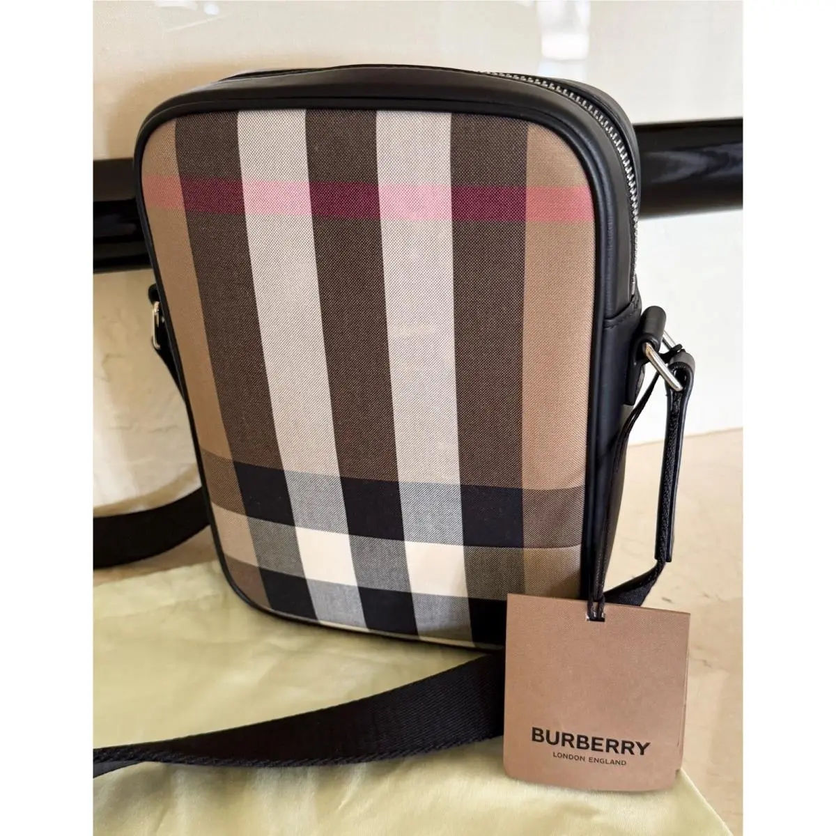 Paddy Crossbody IP Check Bag Beige with Black Leather by Burberry