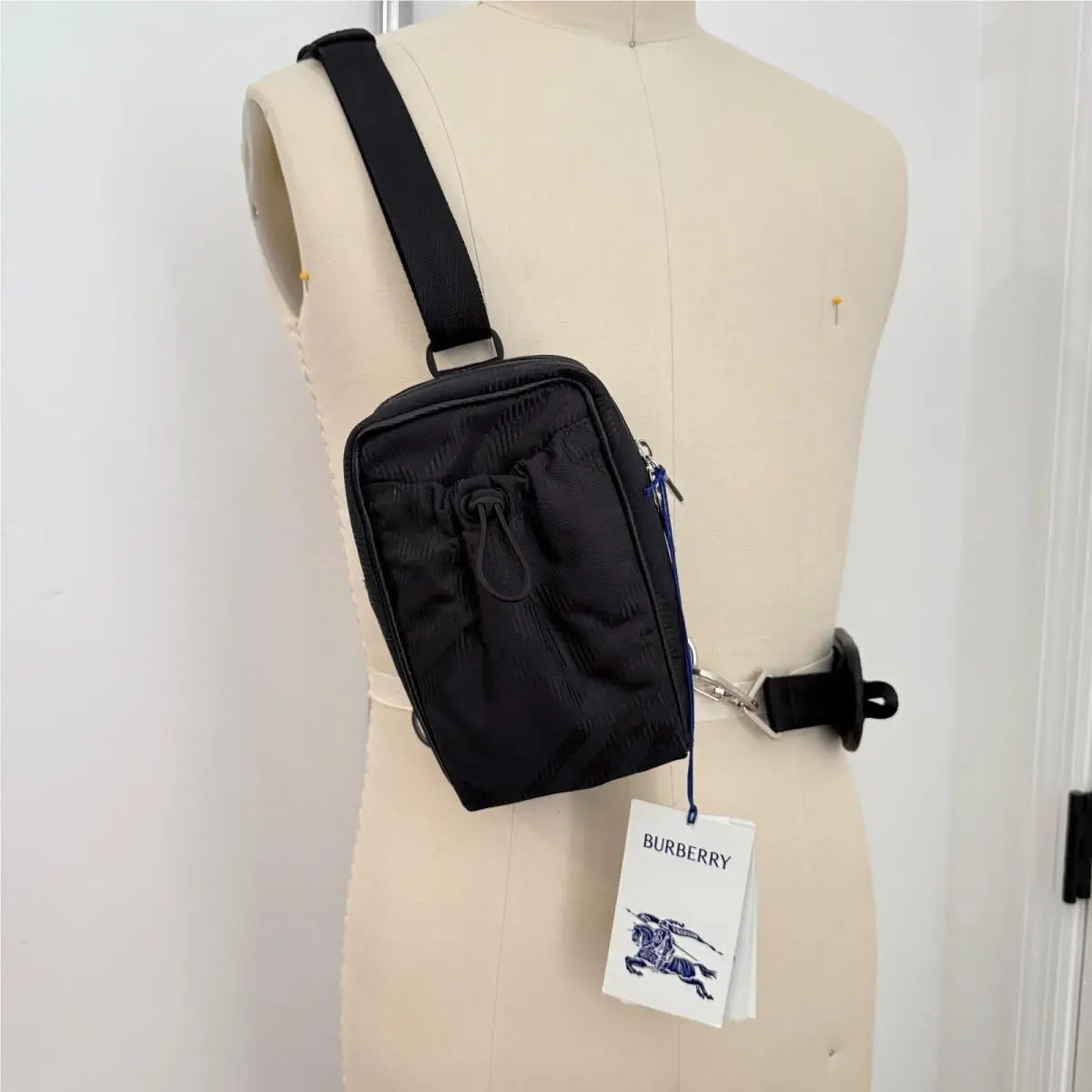 Check Black Nylon Jacquard Phone Bag by Burberry