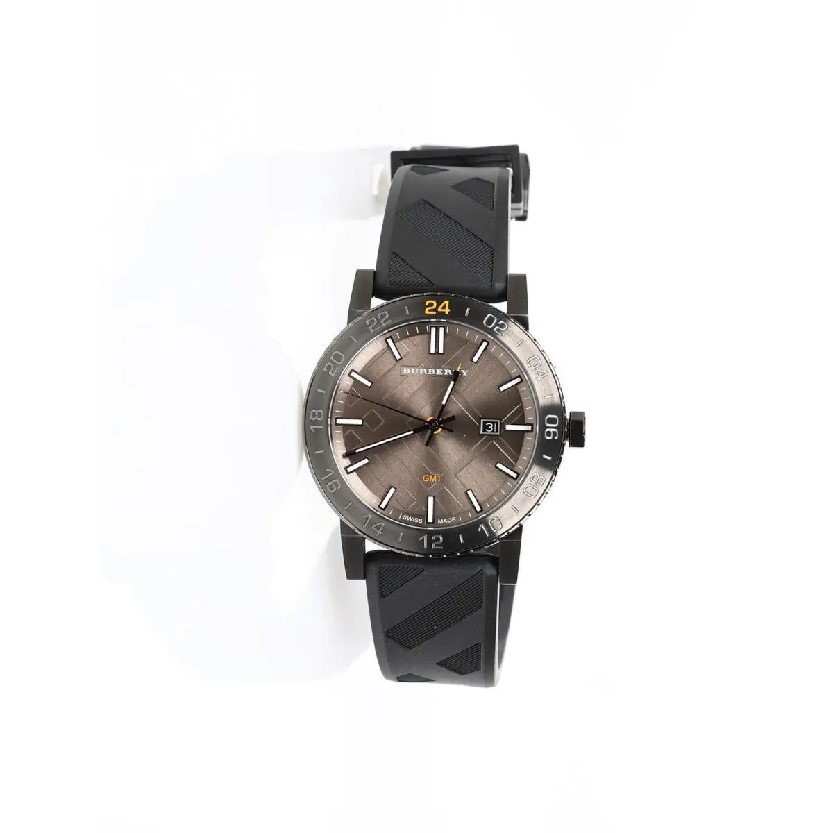 Burberry 289488 The City Gmt Check Black Silicone Strap Watch Bu9341 - Black, Band: Black