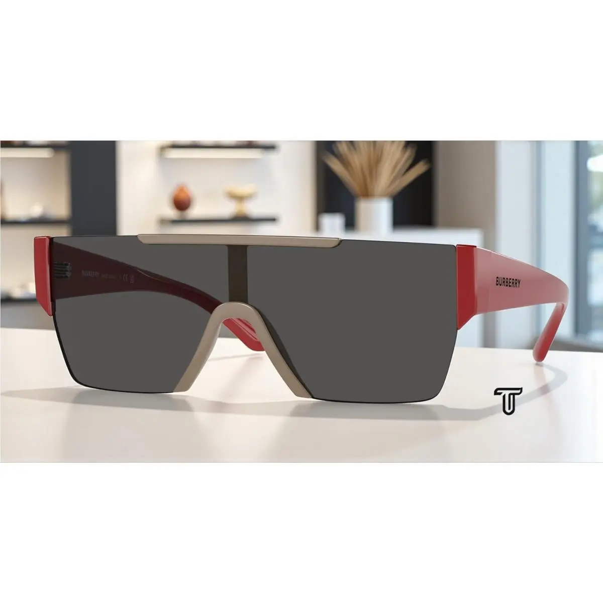 BE4291 404787 Beige Dark Grey 38 mm Men`s Sunglasses by Burberry