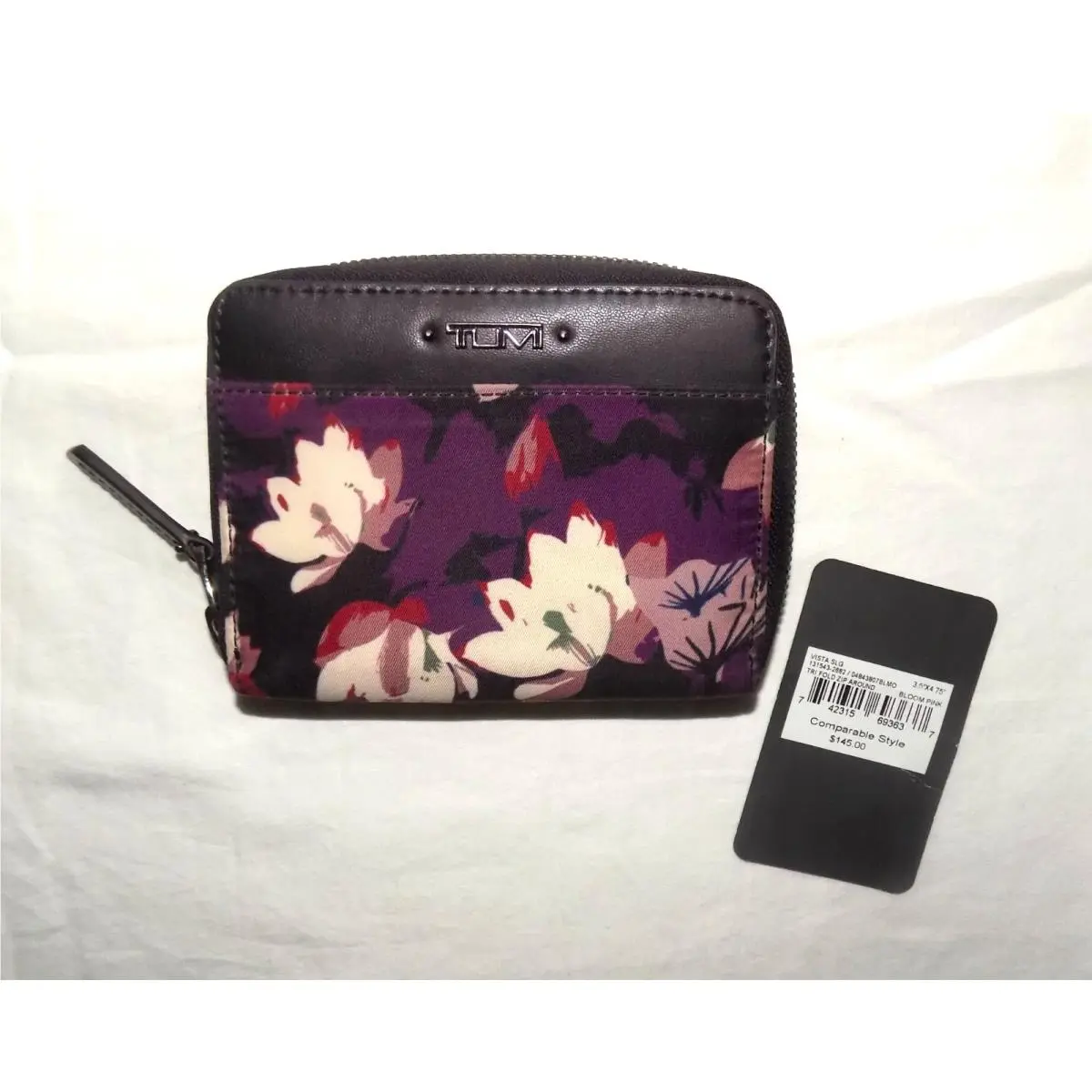 Vista Tri-fold Zip-around Wallet Nylon Floral Leather Trim Black-multi by Tumi