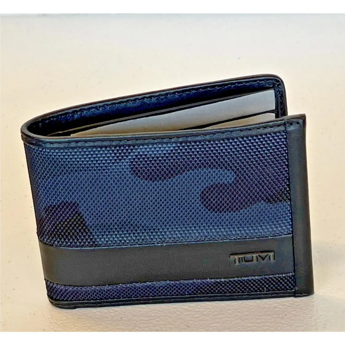 Double Billfold Navy Camo / Black Leather Nylon Lightweight by Tumi