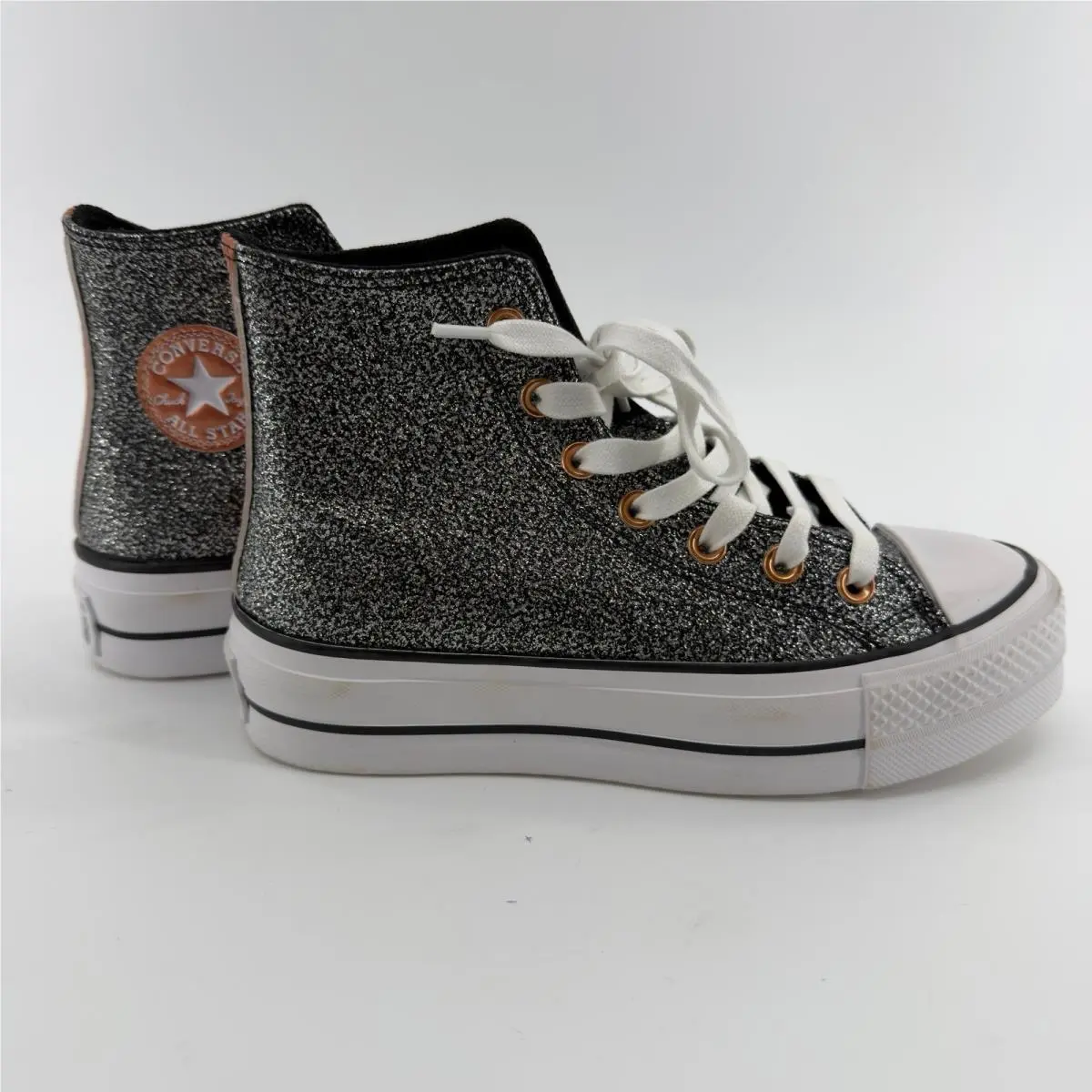 Converse Chuck Taylor All Star Lift Hi Glitter Black Silver Platform 6