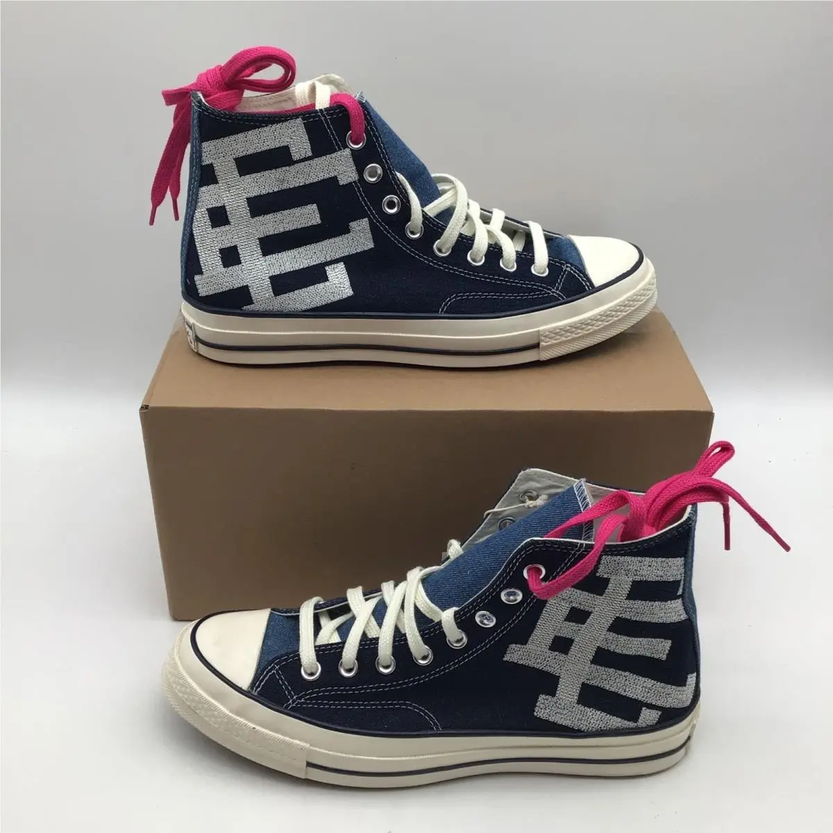 Converse x Eric Emanuel Chuck 70 High Top Navy Blue Silver A19037C Mens 9.5