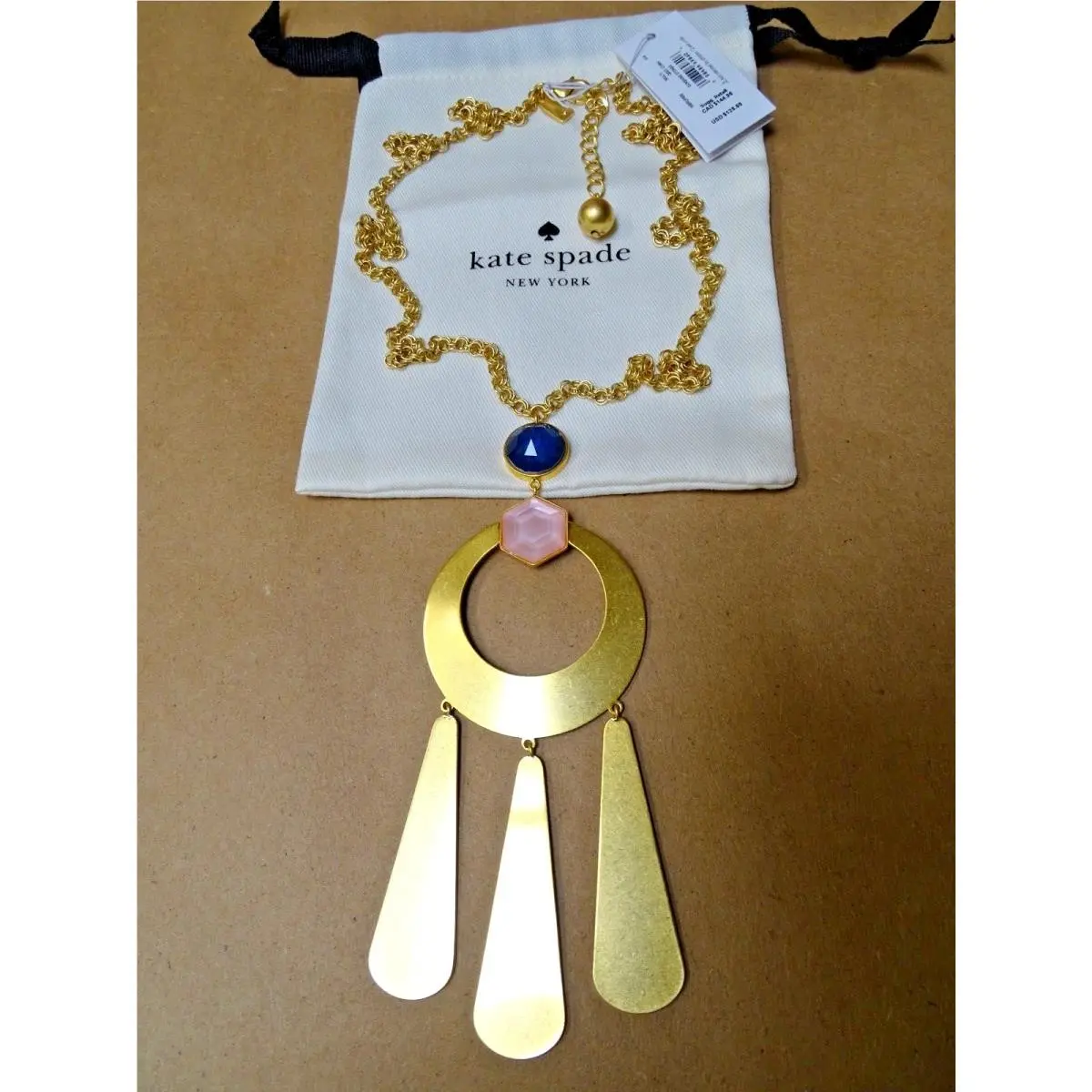 New  Sunshine Stones Statement Pendant Necklace Gold Multi Long Cha by Kate Spade