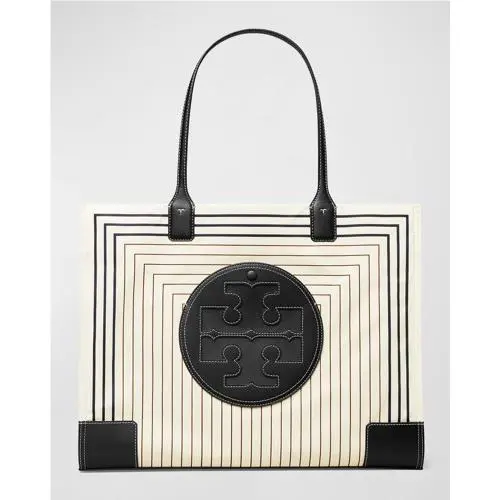 Tory Burch Ella Printed Tote Box Stripe / Black Graphic 88237/0223 Dual Strap