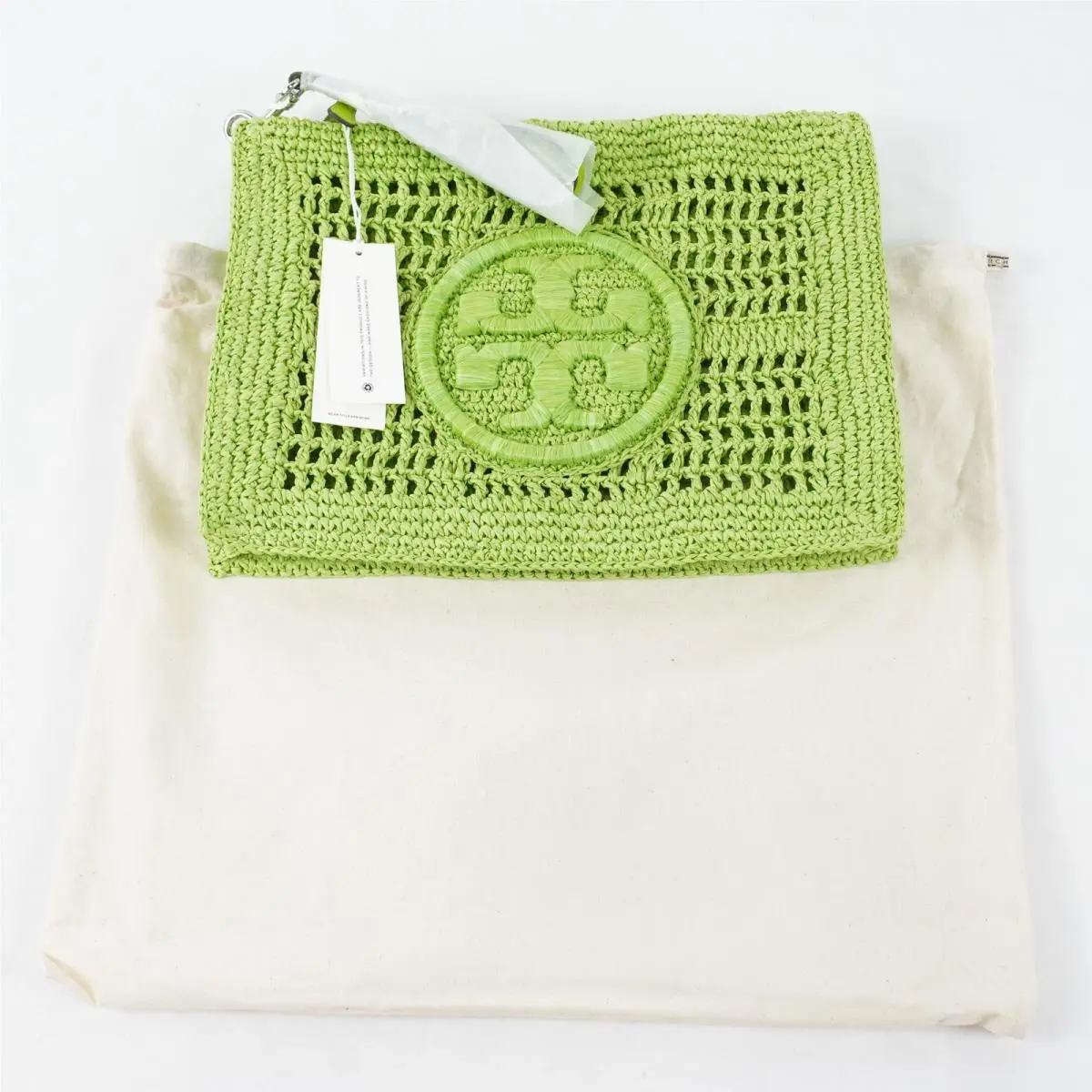 Women`s Ella Raffia Crocheted Pouch W/ Wrist Strap In Monster 155038 by Tory Burch