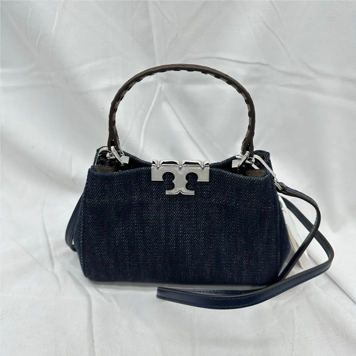 Tory Burch Mini Eleanor Satchel Crossbody Bag Denim/embossed Leather Midnight