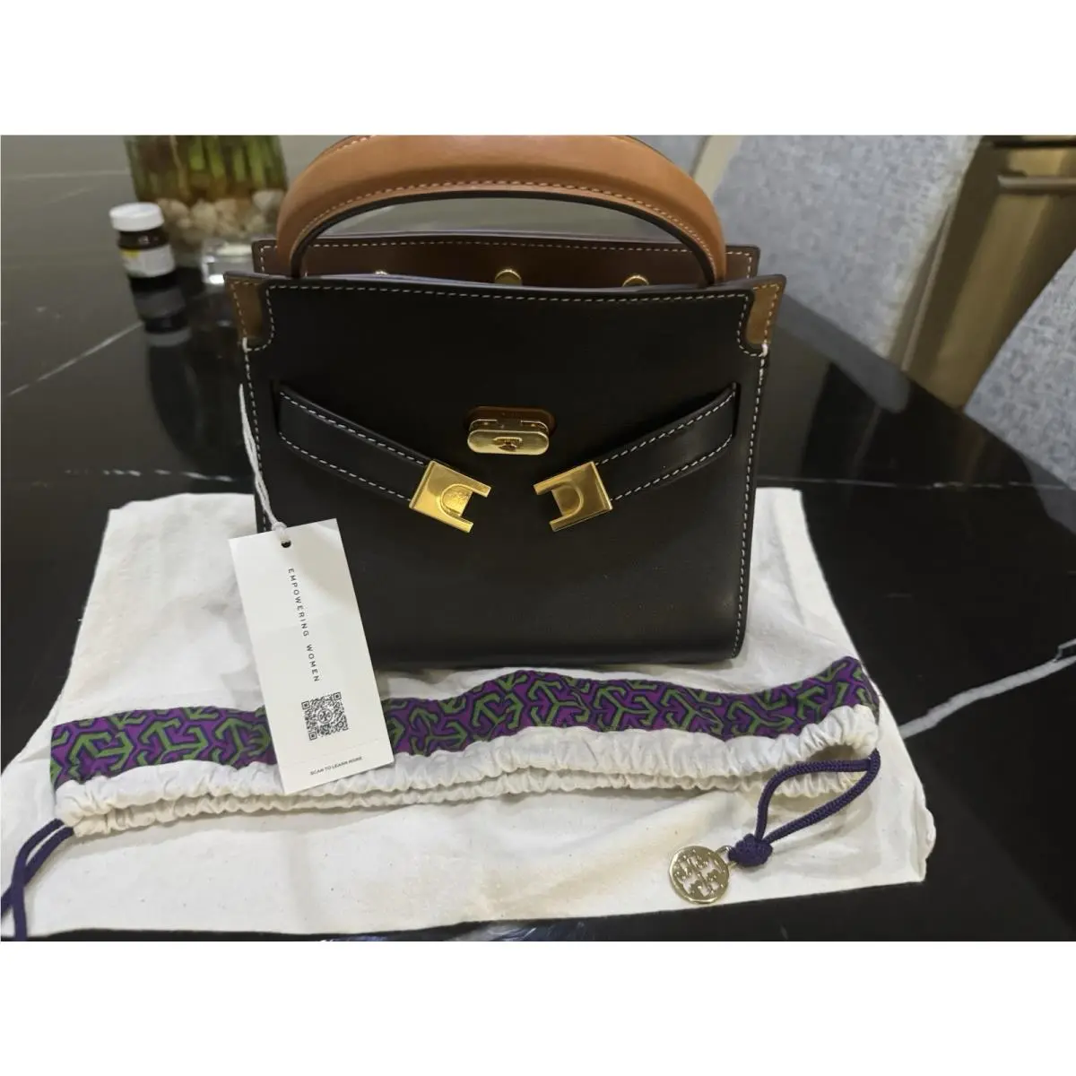 Lee Radziwill Petite Double Bag Black Leather Suede Crossbody by Tory Burch