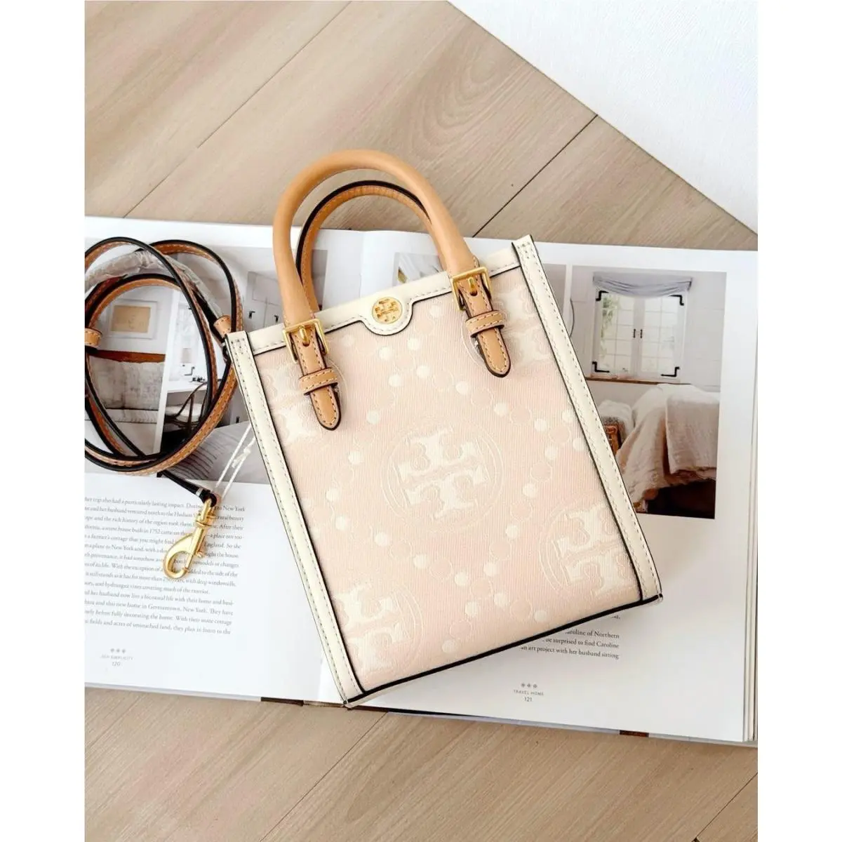 T Monogram Pale Pink Mini Tote Crossbody Purse Bag 152428 by Tory Burch