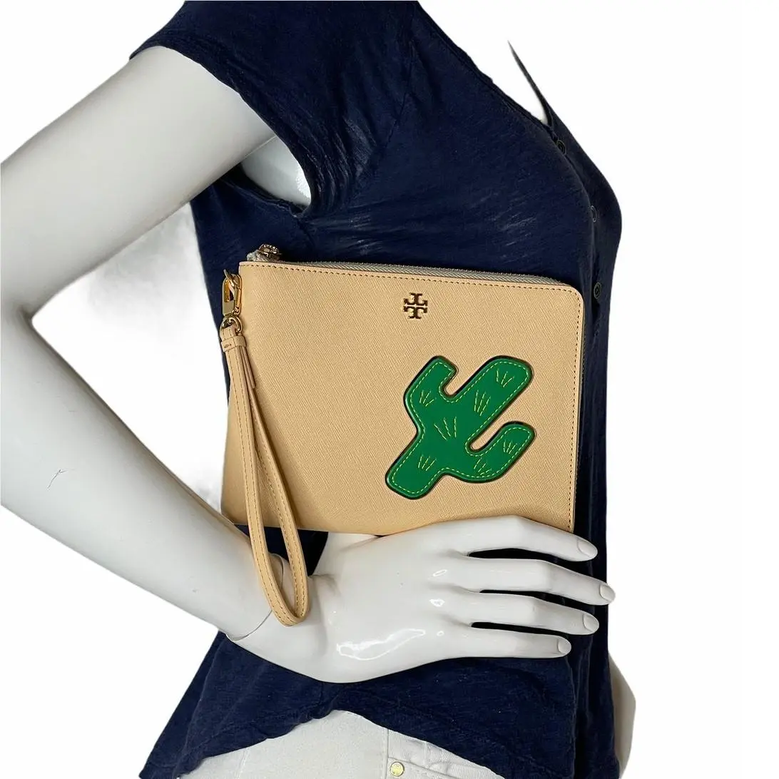 Natural Cactus Robinson Saffiano Large Wristlet Wallet by Tory Burch