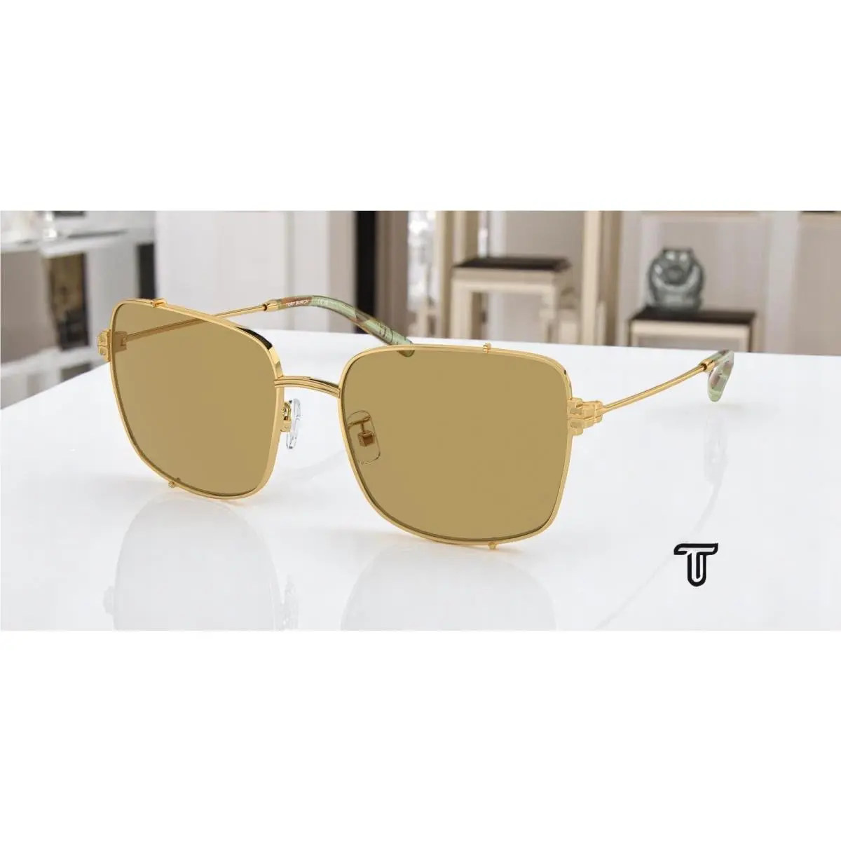 TY6104 327873 Shiny Gold Ochre 56 mm Women`s Sunglasses by Tory Burch