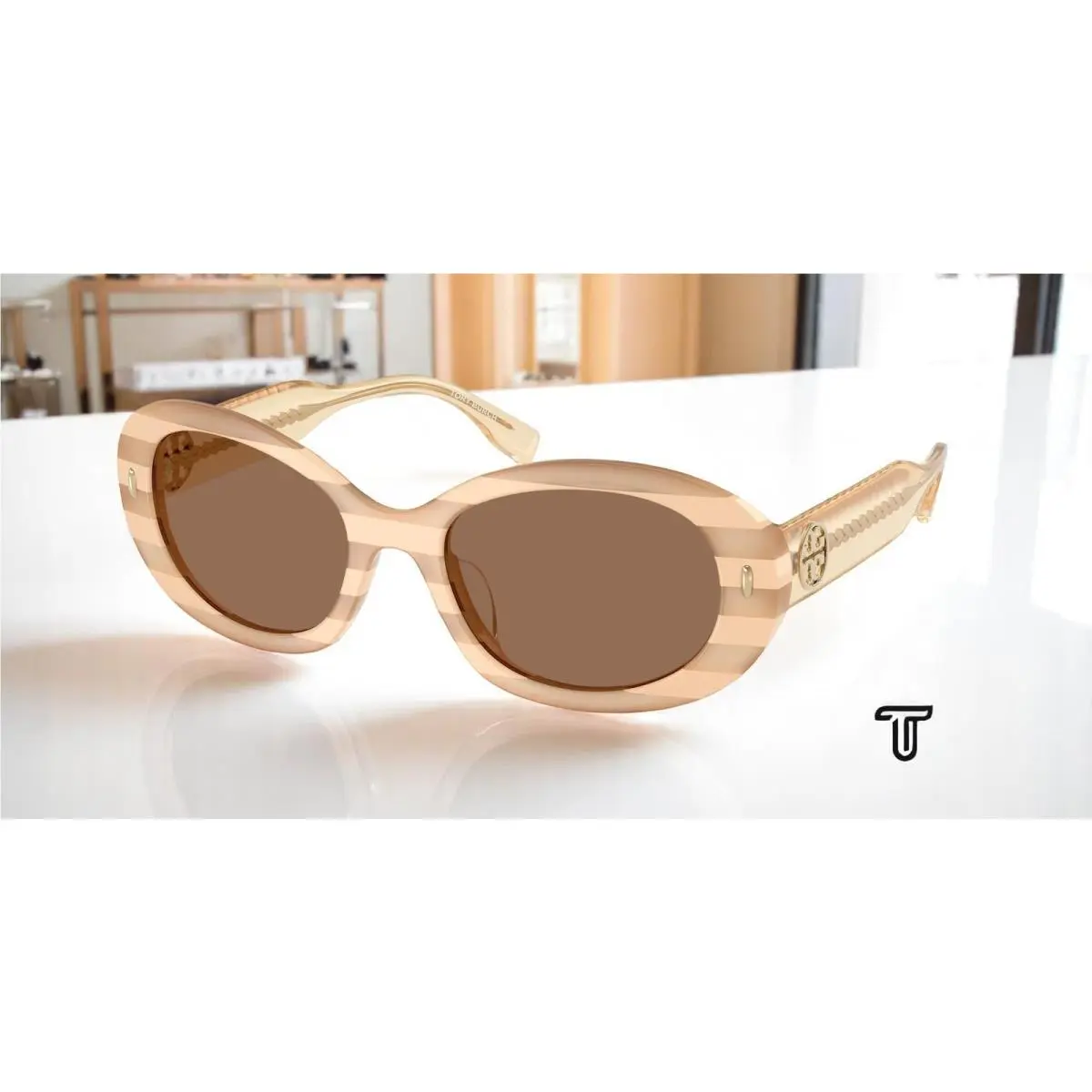 Tory Burch TY7214U 318173 Stripe Dark Brown 53 mm Women`s Sunglasses