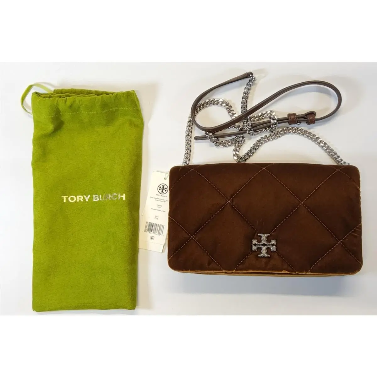 Tory Burch Kira Diamond Quilt Velvet Chain Wallet Crossbody/warm Honey