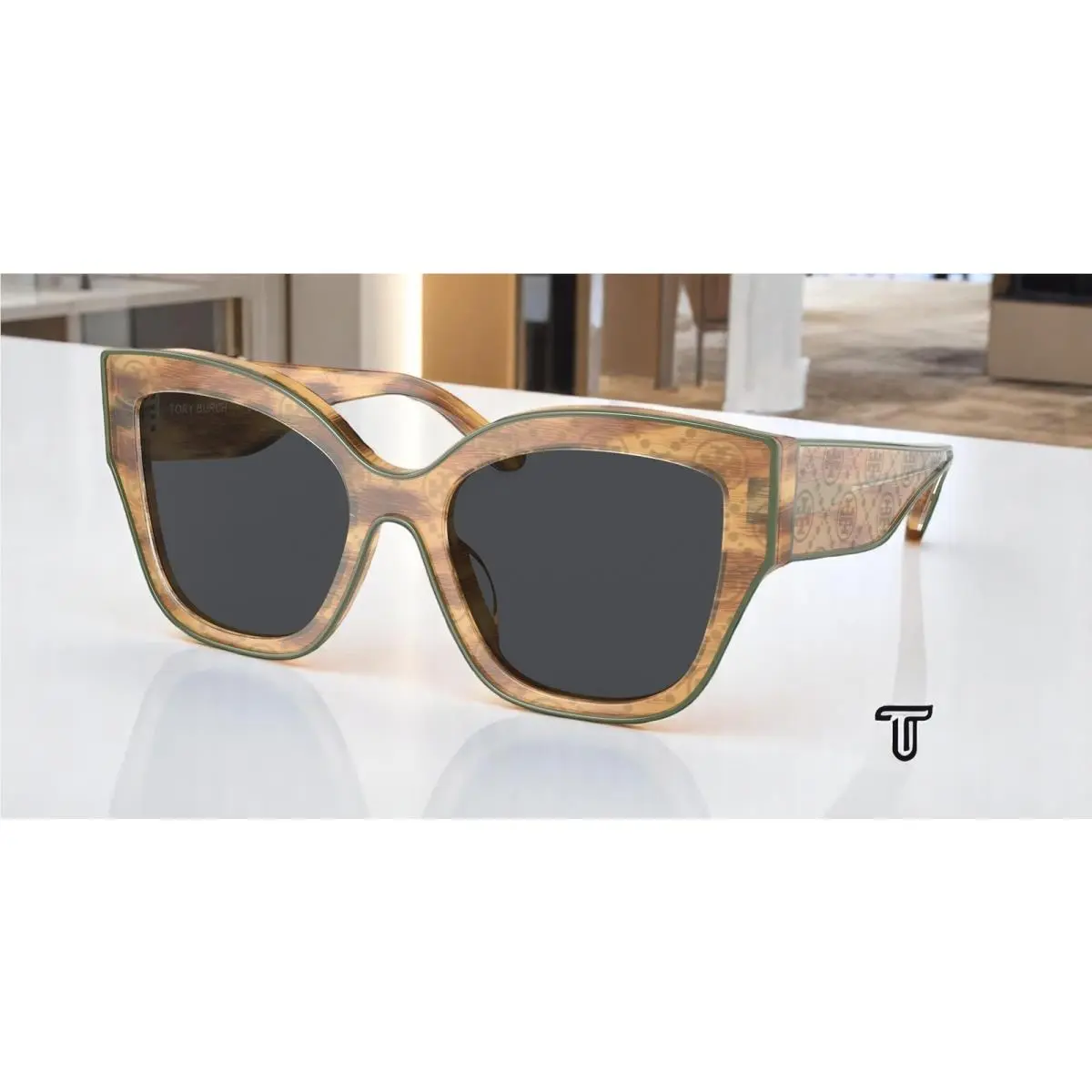 Tory Burch TY7184U 192887 Honey Wood Olive Pip Solid Grey 54 Women`s Sunglasses