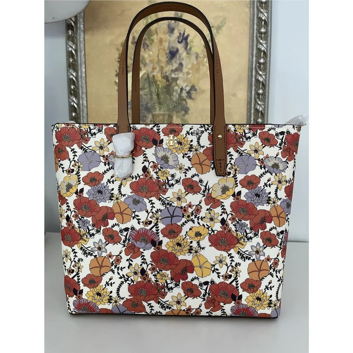 Tory Burch Kerrington Blossom Ditsy Leather Tote Bag Handbag