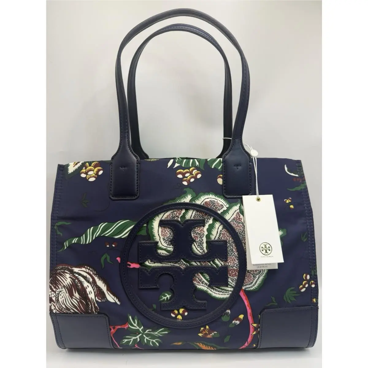 Ella Printed Mini Tote Navy Hand Bag Purse Nylon by Tory Burch