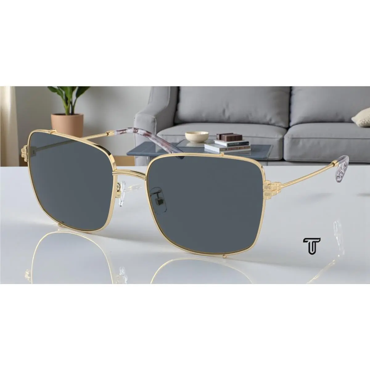 Tory Burch TY6104 334987 Shiny Light Gold Dark Grey 56 mm Women`s Sunglasses