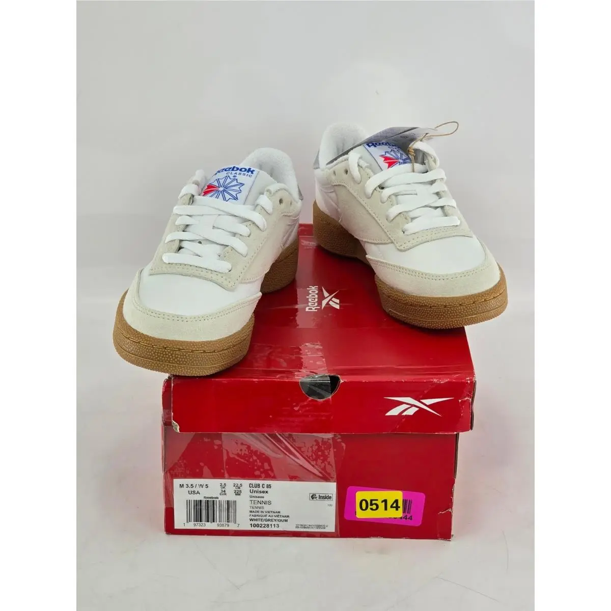 Reebok Club C 85 Unisex M 3.5 / W 5 White Grey Gum 100228113