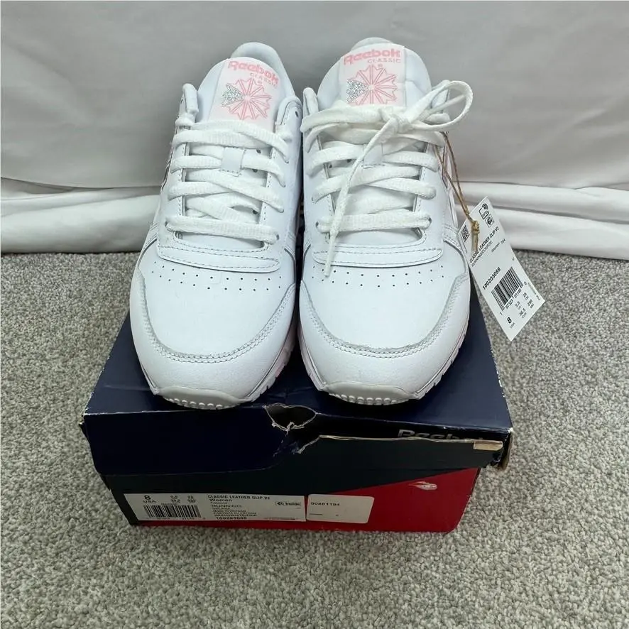 Reebok shoes - Reebok Classic Leather - Classic Leather - White/White/Pink Glow (UPC: 197323011490) 6
