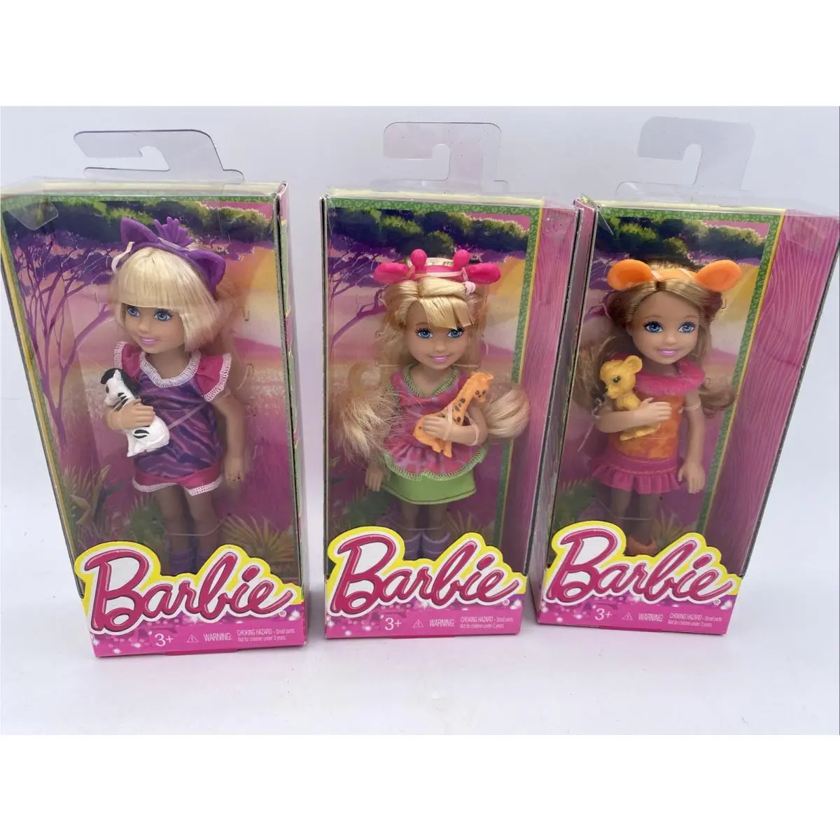 Mattel Barbie Friends Safari Fun Chelsea Doll Set Of 3 W/zebra Giraffe 2013