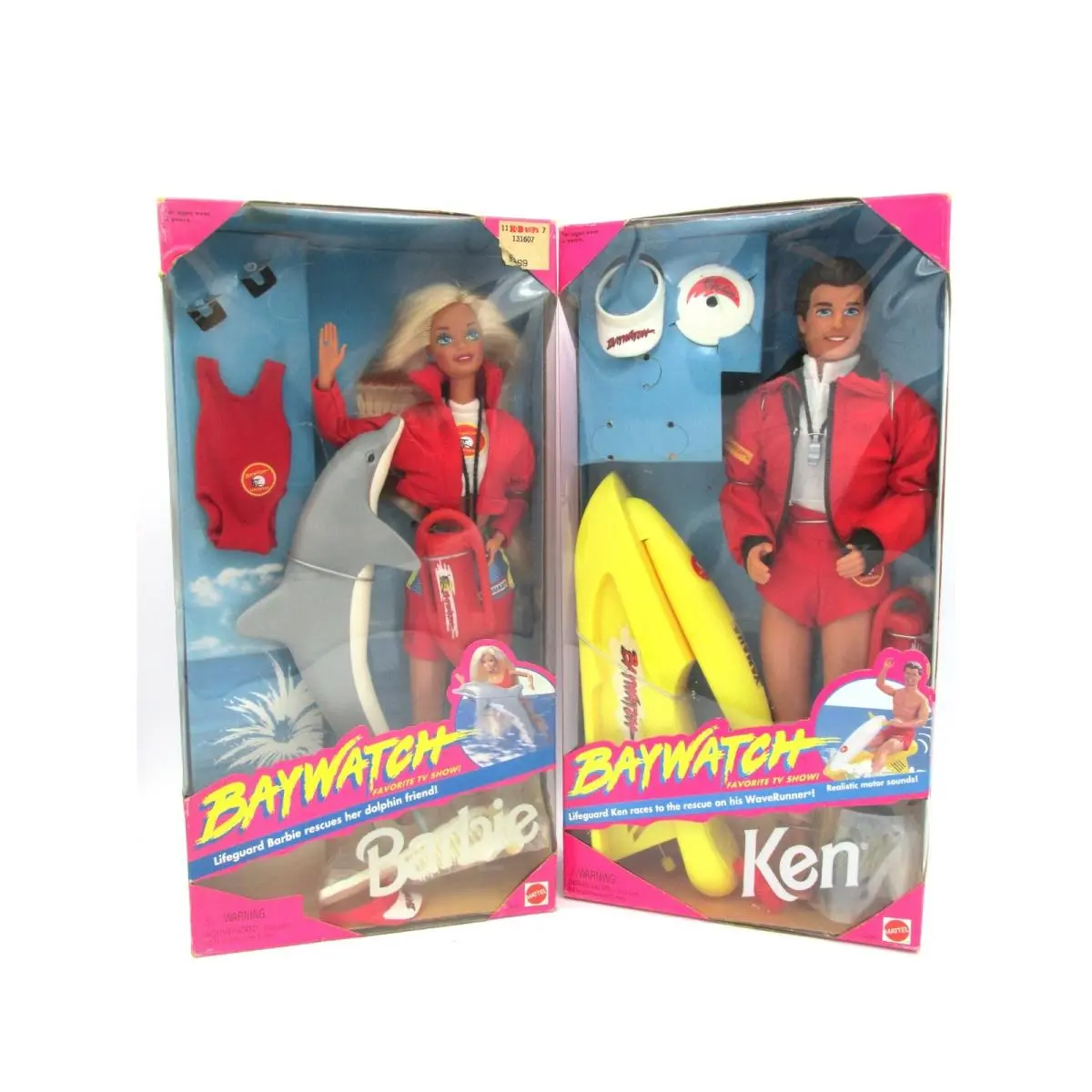 1994 Mattel Barbie and Ken Baywatch Lifeguard Dolls Nrfb Set of 2