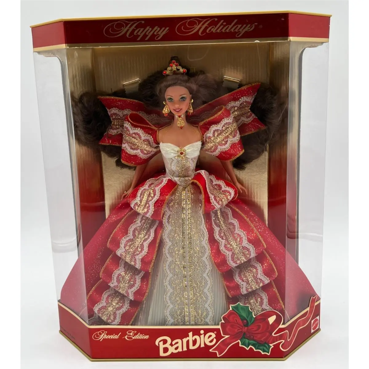 1990 Happy Holiday Barbie Doll Green Eyes Brown Box Misprint Special Edition