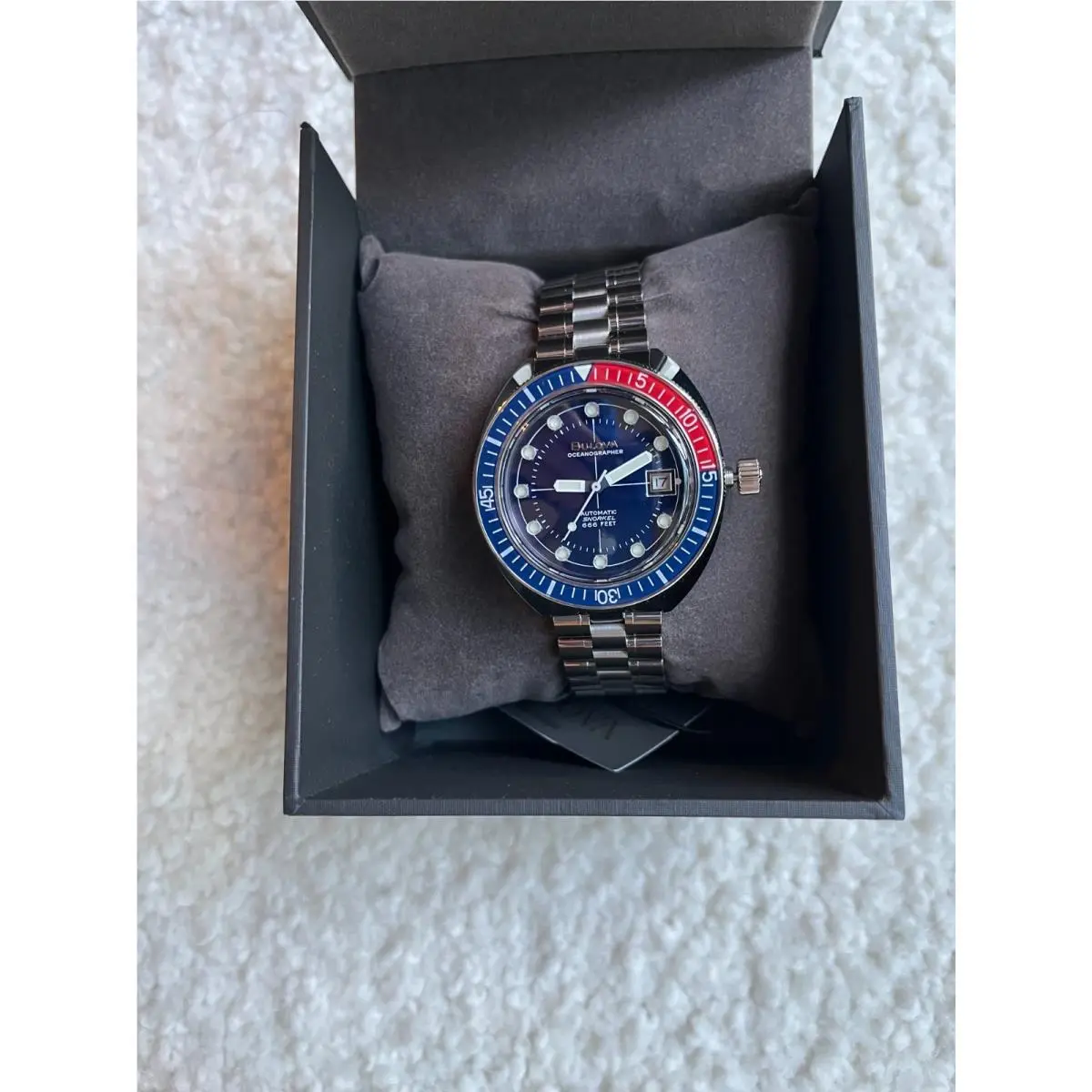Bulova Oceanographer Blue Dial Stainless Men`s Automatic Watch 41mm 96B477