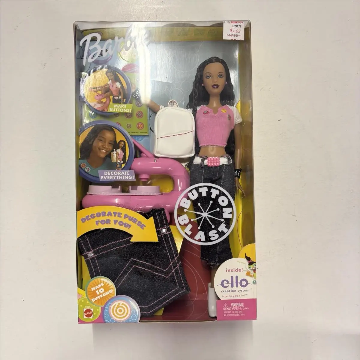 2002 Nrfb Button Blast Barbie Doll Black African American Christie Face Mattel