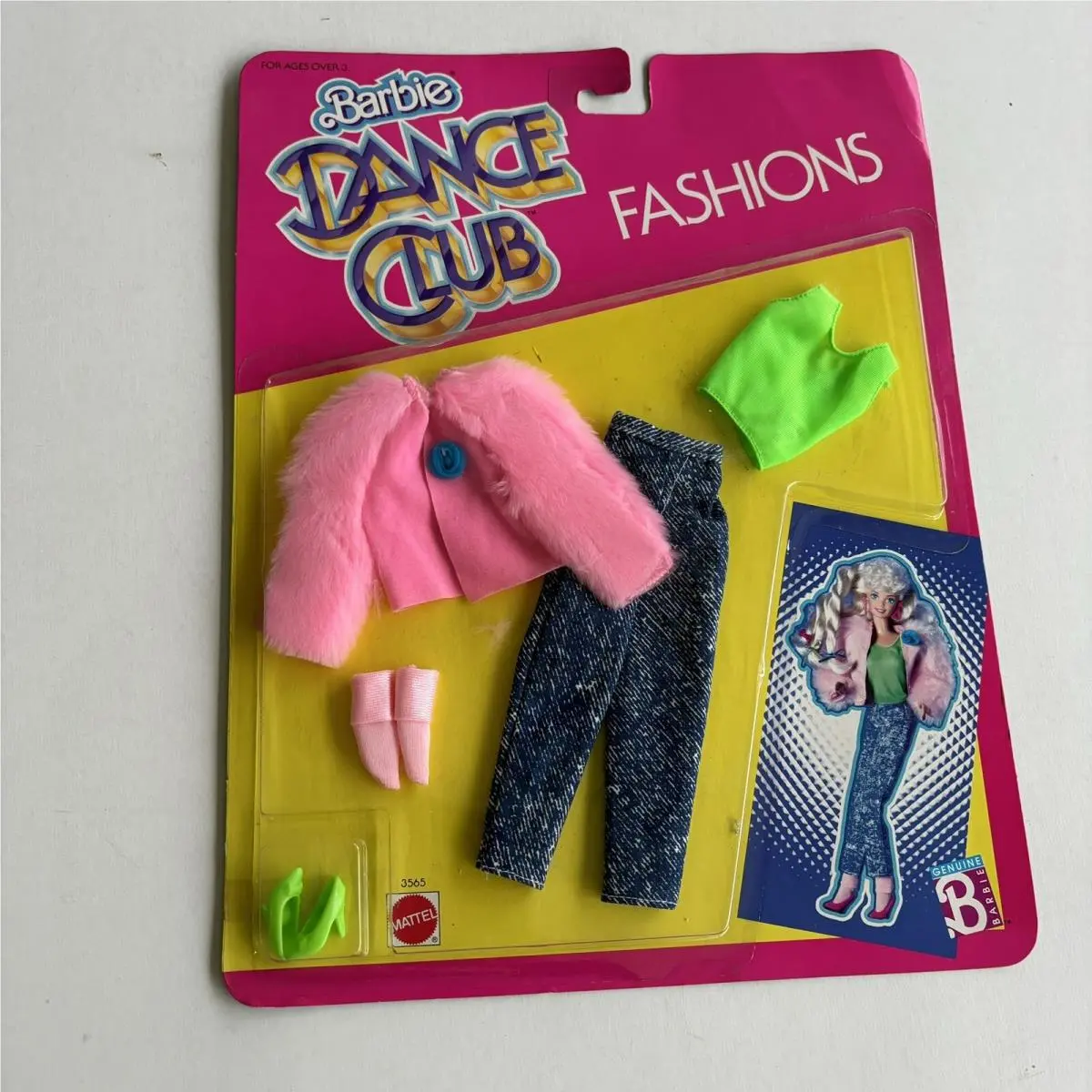 1989 Barbie Dance Club Fashions on Card Mattel 3565 Pink Lime Green