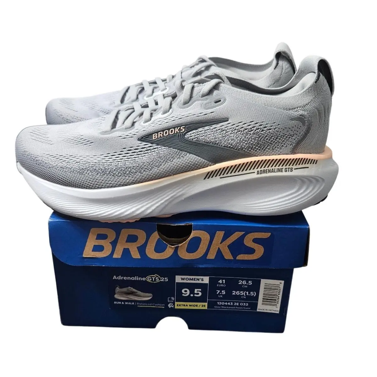 Brooks Adrenaline Gts 25 Womens 9.5 2E Extra Wide Grey Running Shoes 120443-032