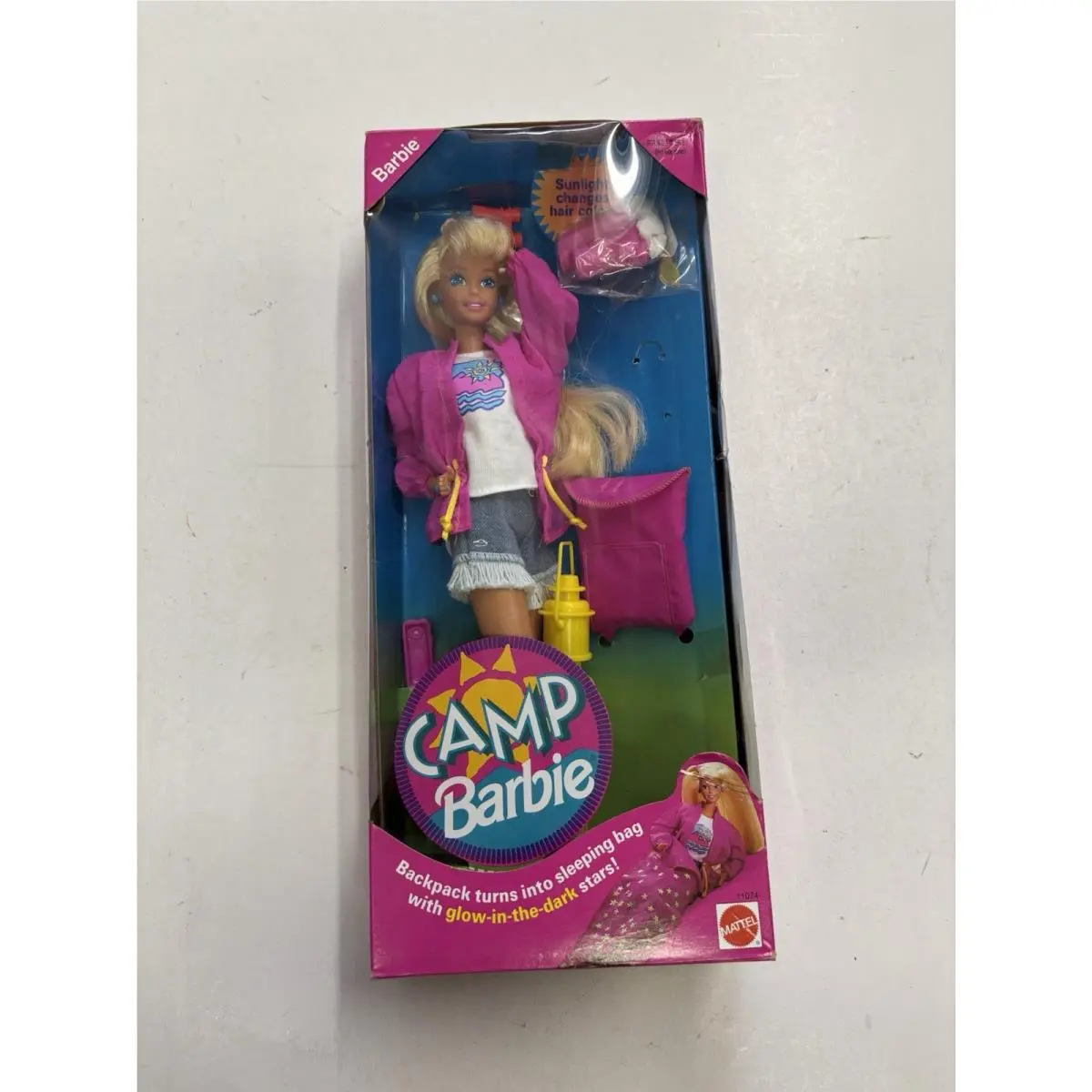 1993 Mattel Camp Barbie Doll 11074 Sleeping Bag Glow IN The Dark Stars