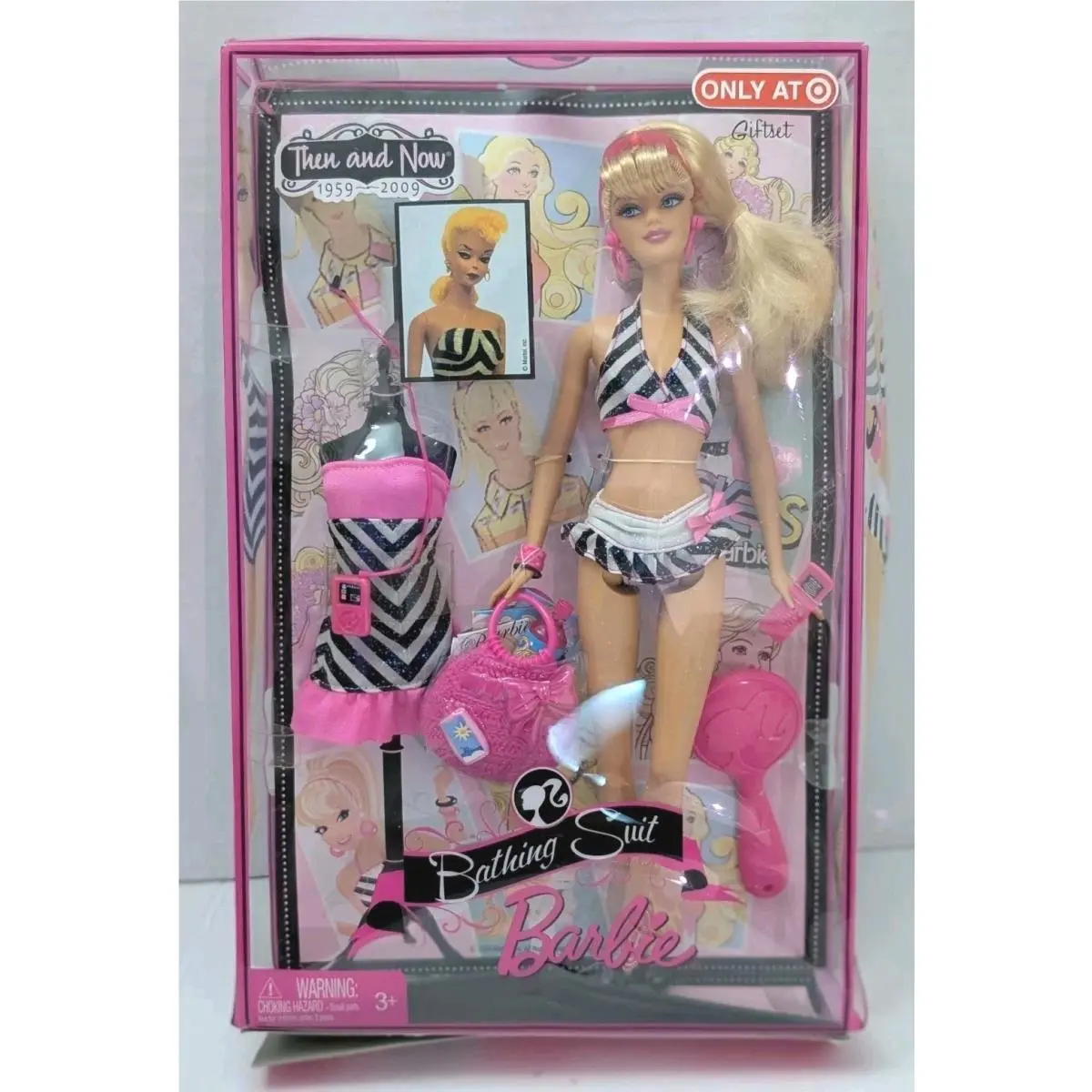 Barbie Then Now 1959-2009 Bathing Suit Gift Target Exclusive P8038 Damage Box