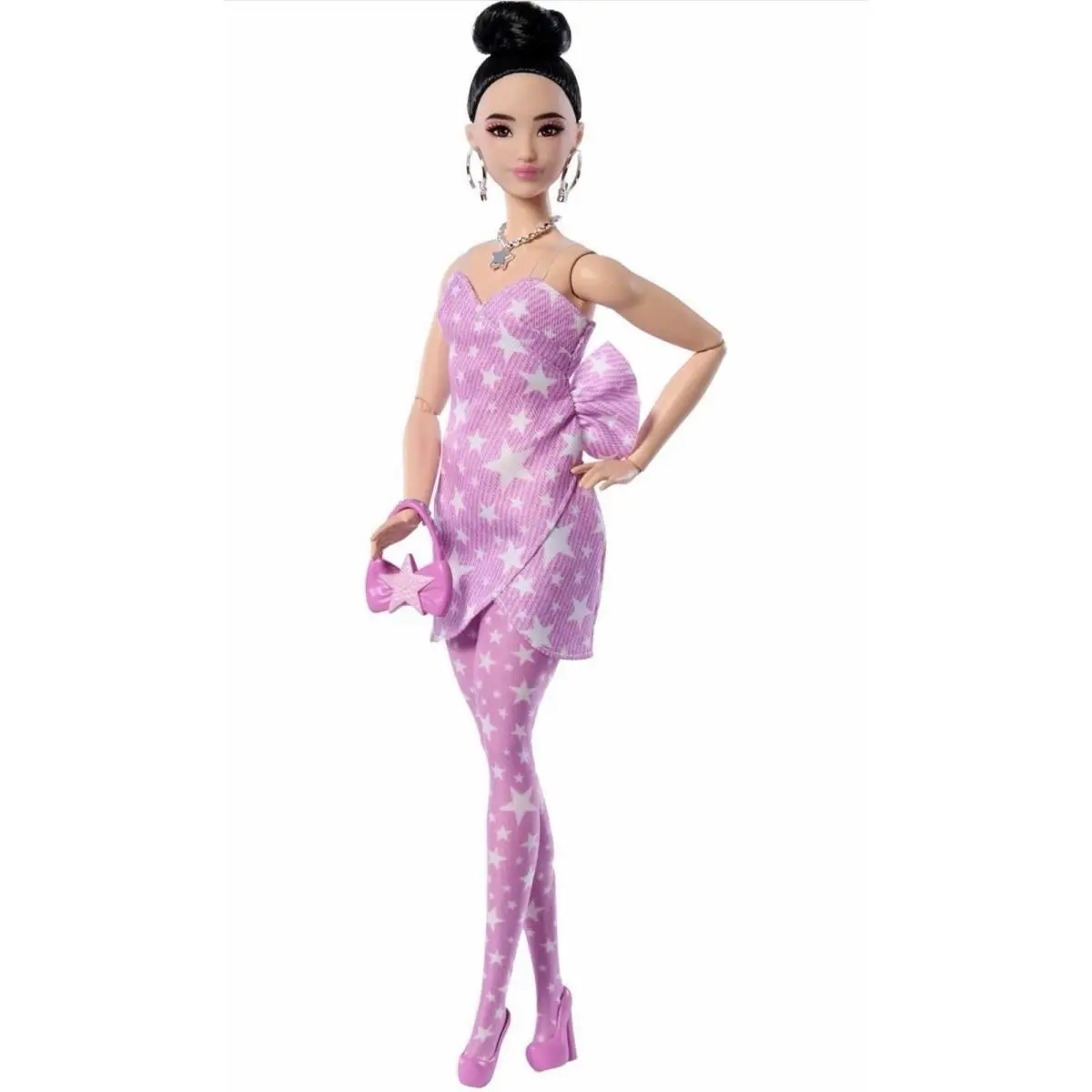 Barbie Deluxe Style Doll Lavender Star Print Dress Tights Articulated Mattel