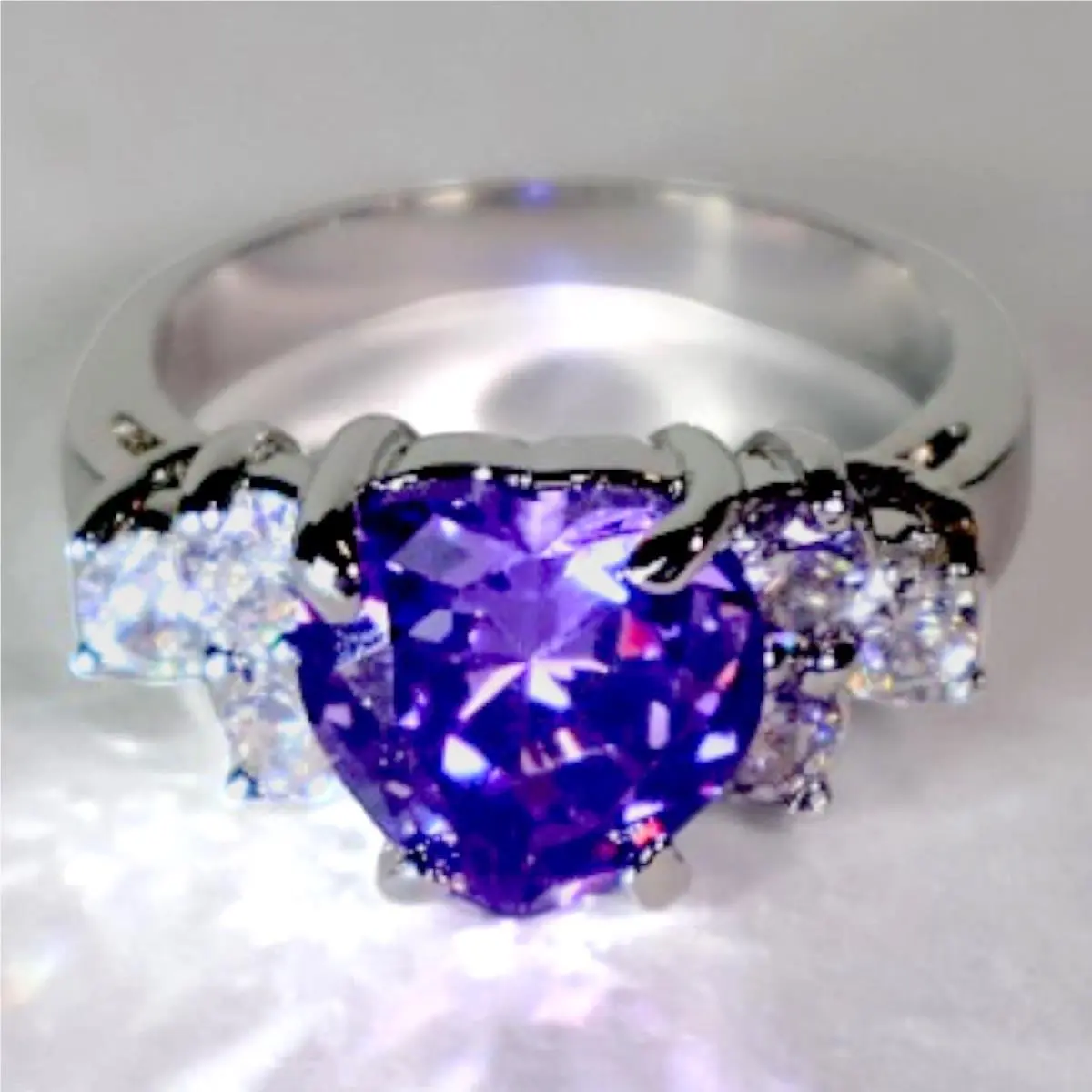 Swarovski Crystal Purple Heart Ring Sterling Silver Overlay Size 8 Jewelry