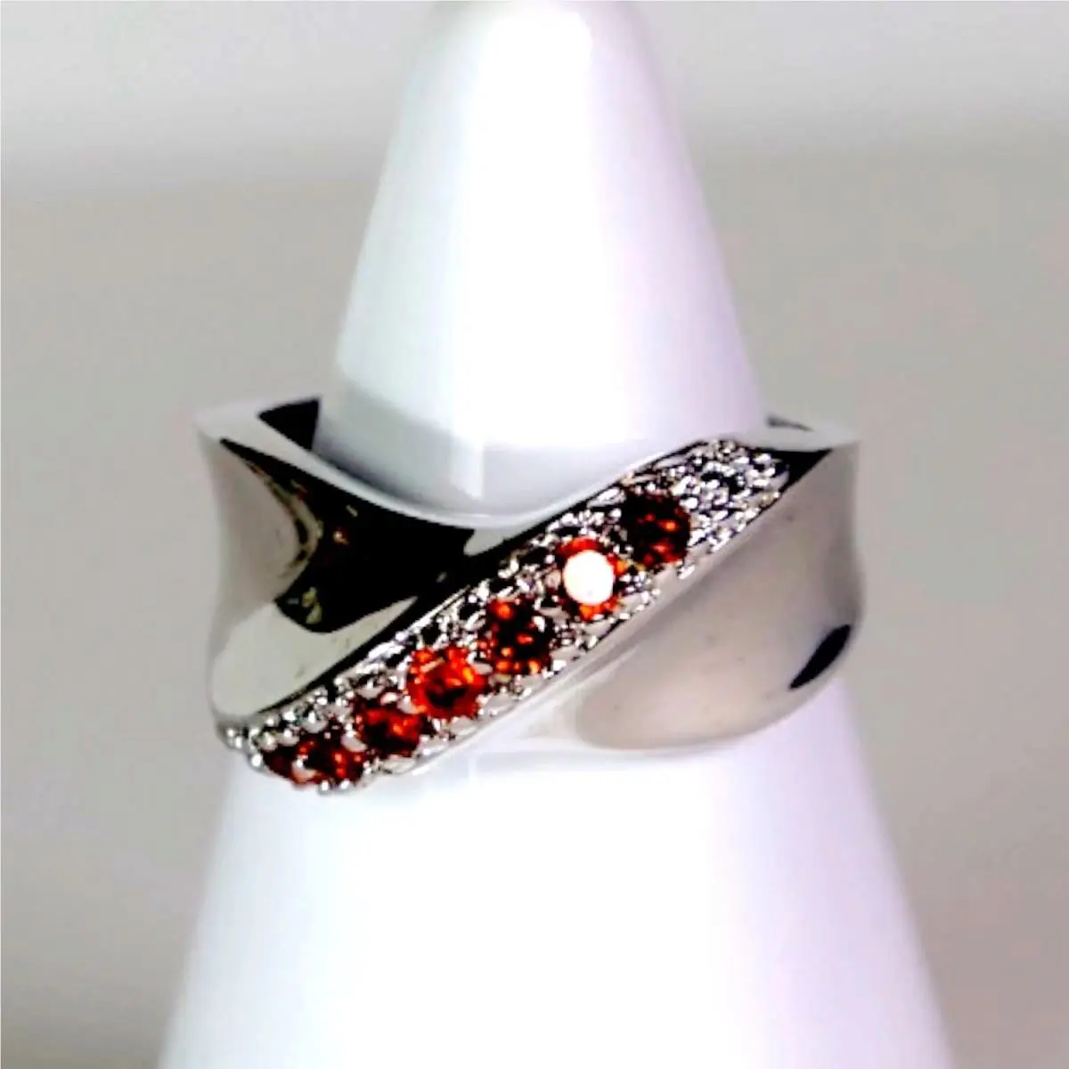 Swarovski Crystal Sterling Silver Overlay Brass Ring Size 8 Orange Red