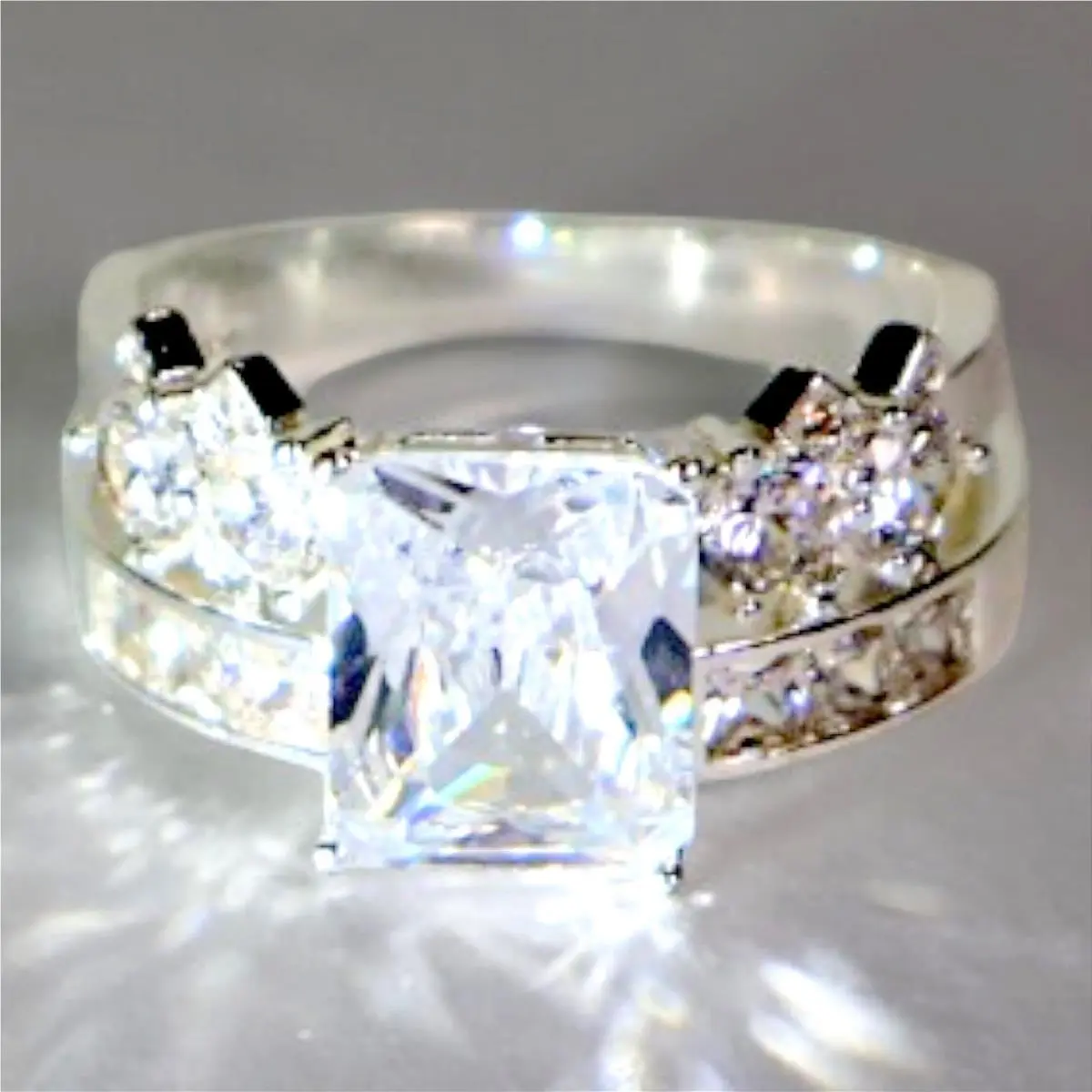 Swarovski Crystal Ring Emerald Cut Sterling Silver Overlay Size 8 Engagement