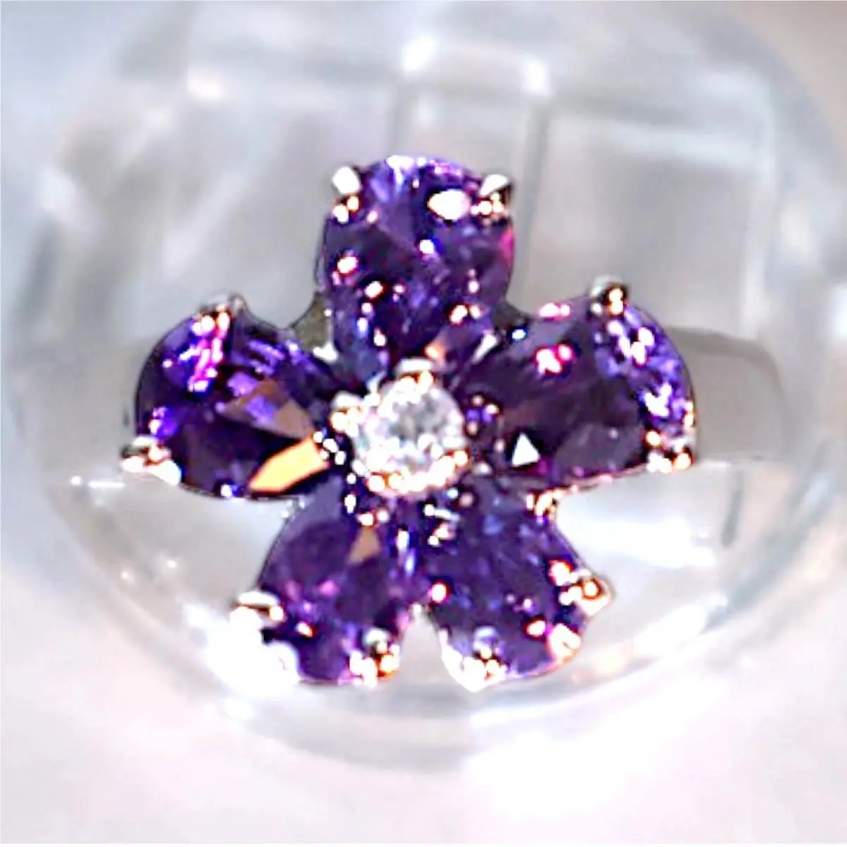 Swarovski Crystal Flower Ring Purple Sterling Silver Overlay Size 8 Floral