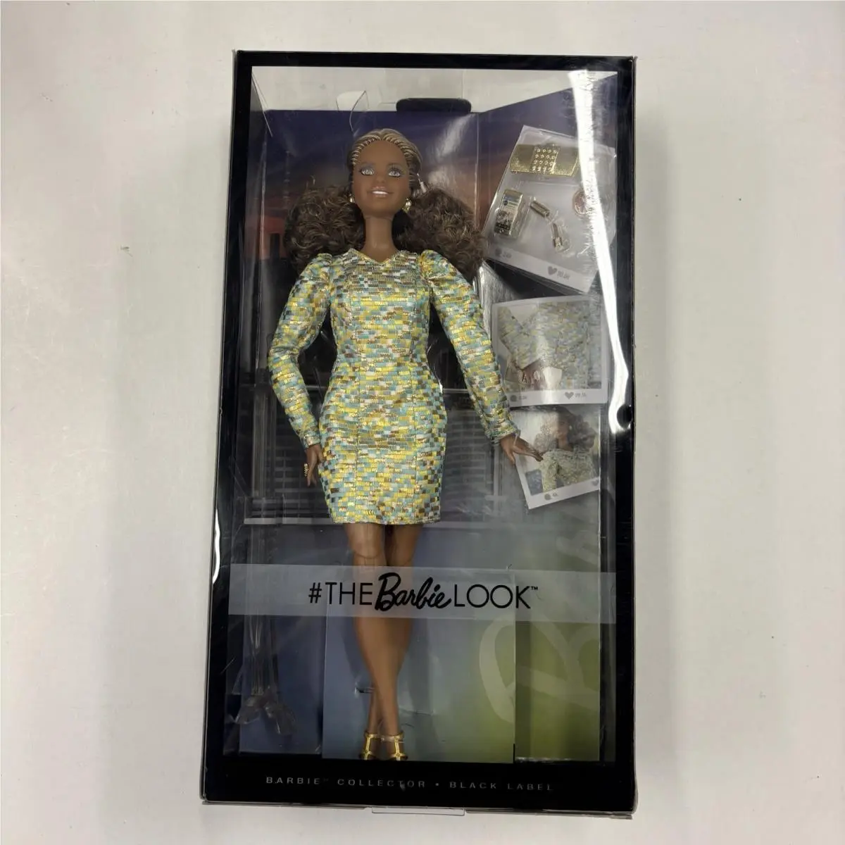 Thebarbielook Barbie Doll DYX64 Metallic Teal Gold Dress Black Label