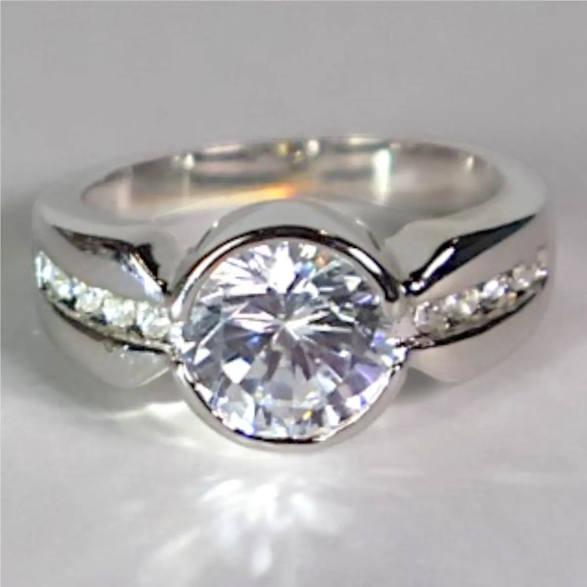 Swarovski Crystal Ring Silver Overlay Brass Bezel Set Round Size 8 Excellent
