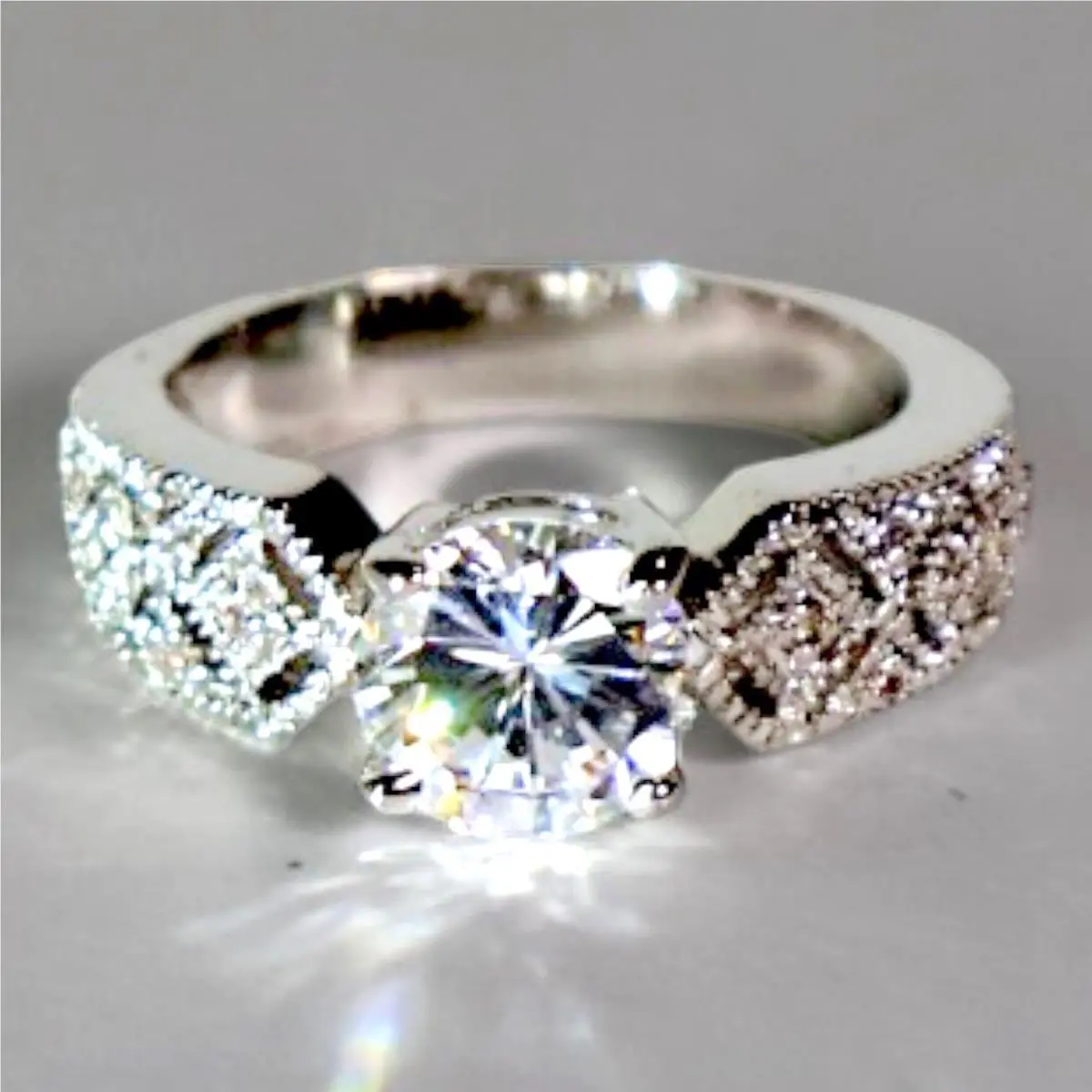 Swarovski Crystal Ring Size 8 Sterling Silver Overlay Solitaire Round Cut