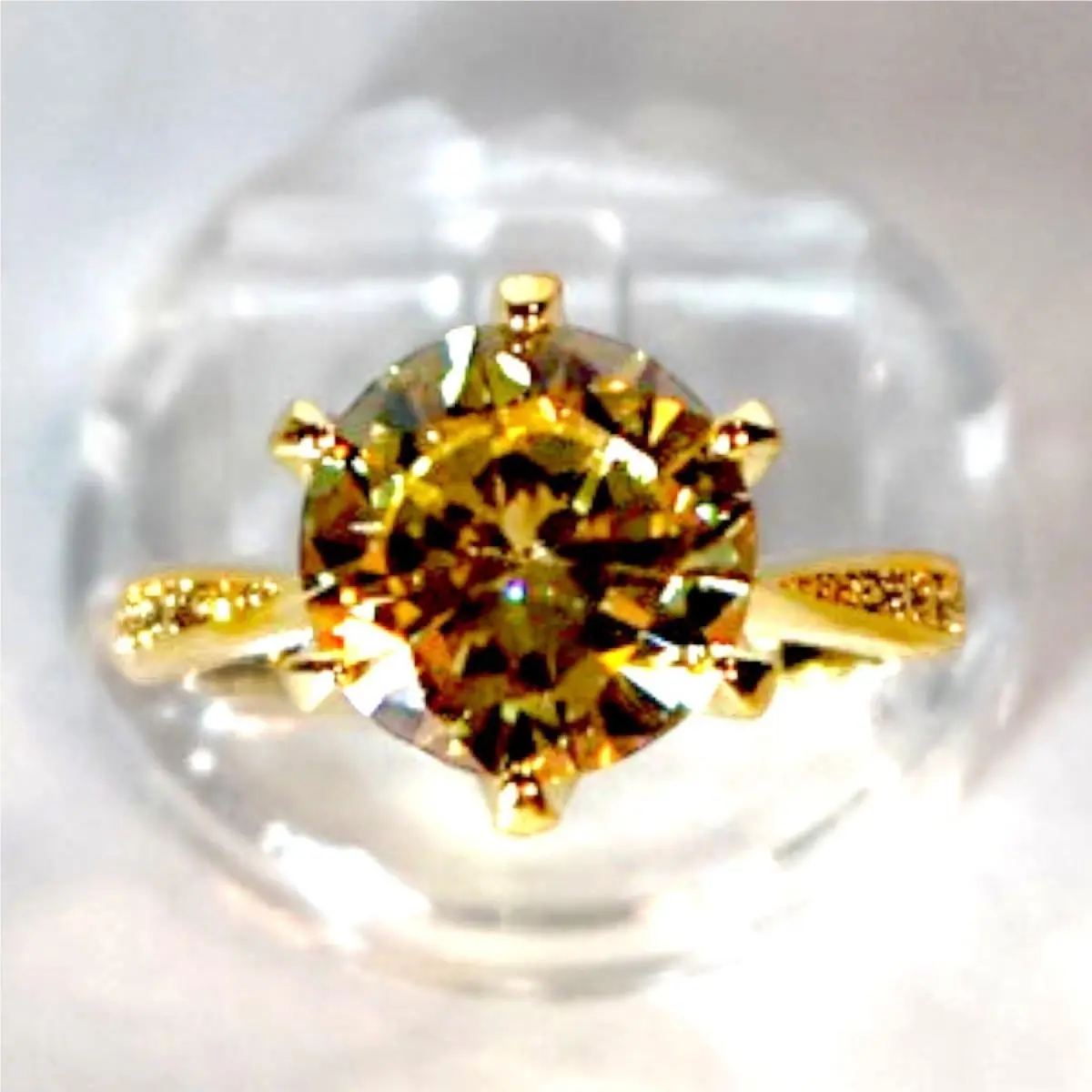 Swarovski Crystal Yellow Round Cut Ring 14k Gold Overlay Size 8