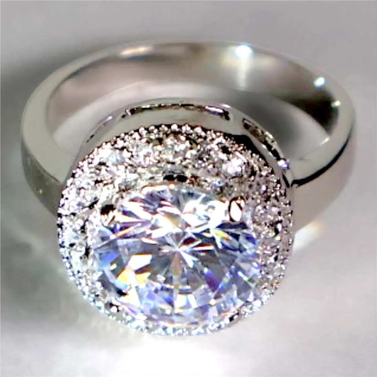 Swarovski Crystal Halo Ring Silver Overlay Brass Size 8 Round Cut Pave