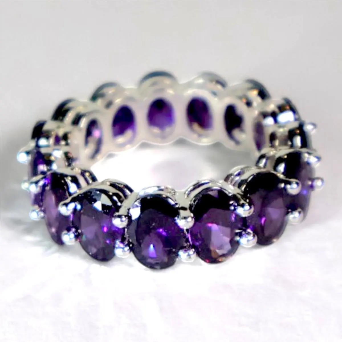 Swarovski Crystal Purple Amethyst Eternity Band Ring Silver Overlay Size 8