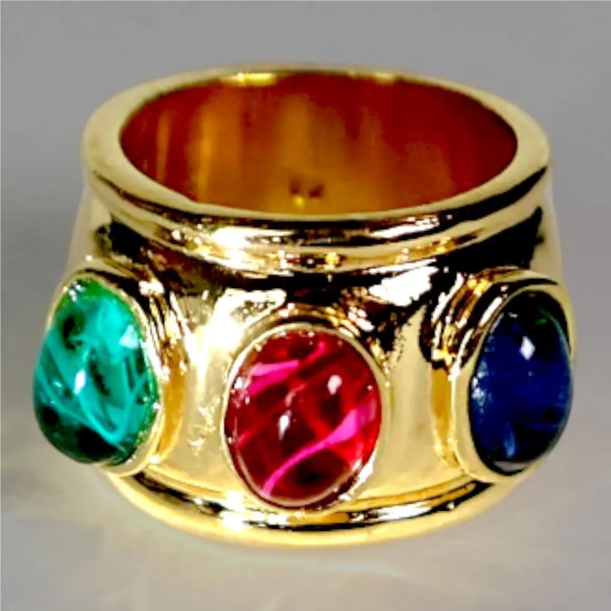 Swarovski Crystal Ring 14k Gold Overlay Brass Wide Band Size 5 Multi Stone