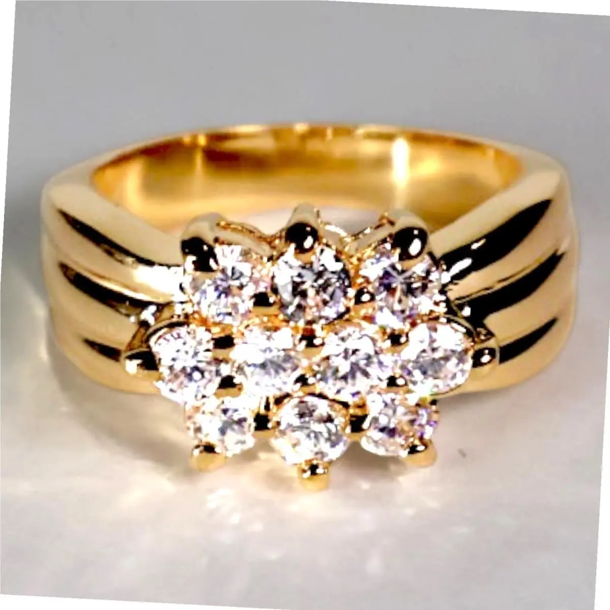 Swarovski Crystal Ring 14k Gold Overlay Brass Cluster Statement Band Size 10
