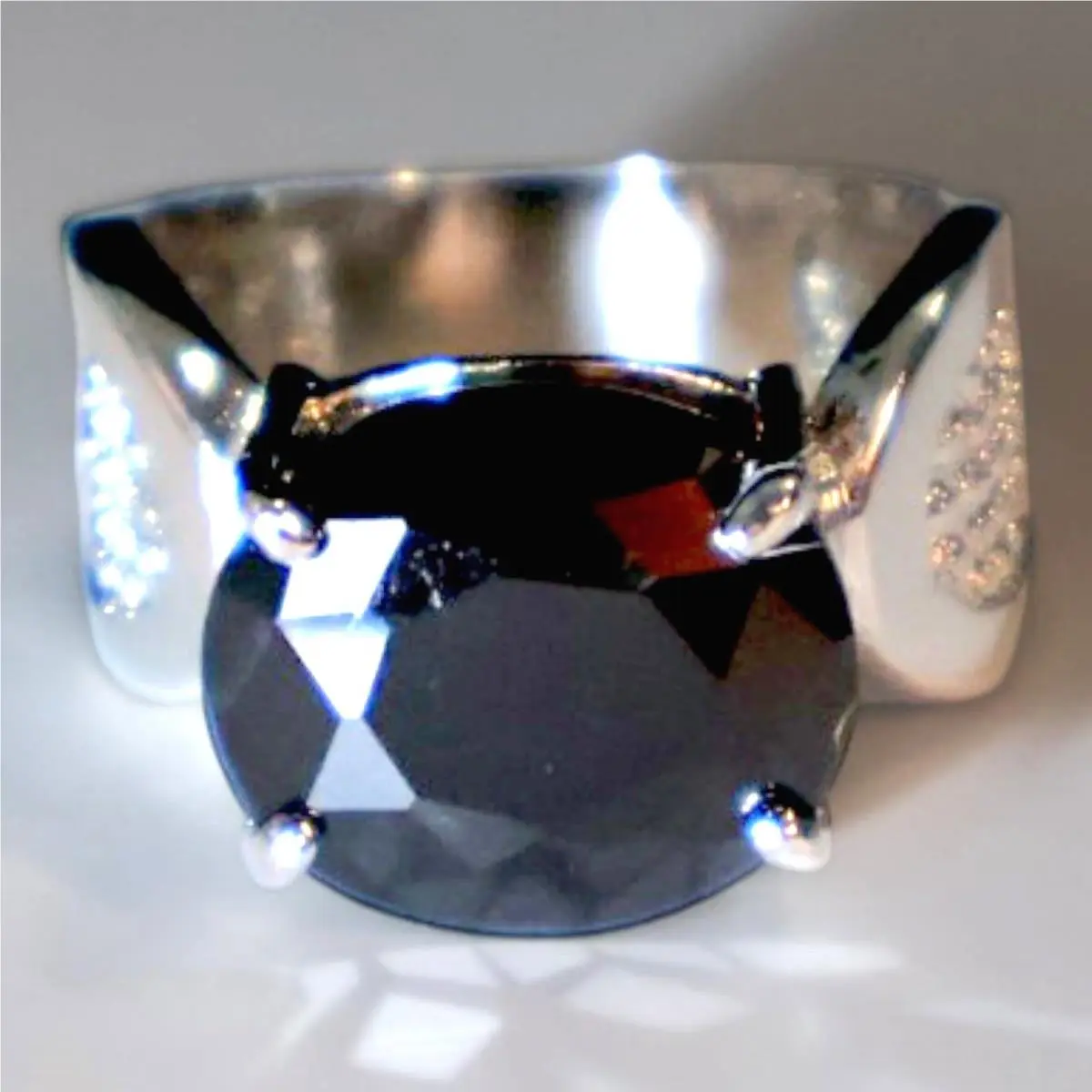 Swarovski Crystal Black Stone Statement Ring Rhodium Overlay Sz 8